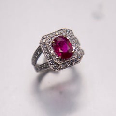 2.03ct. Oval Burma Ruby AGL Certified Fine Red/ 2.85cts. E Color Diamonds 