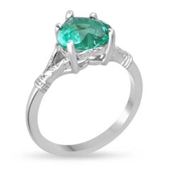 2.03ct Platinum Heart Cut Emerald Solitaire Ring - Mint Green Floral Prong Set