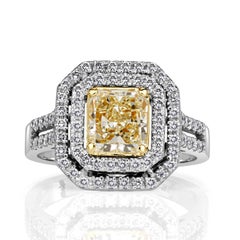 2.03ct Radiant Cut Light Yellow Diamond Engagement Ring