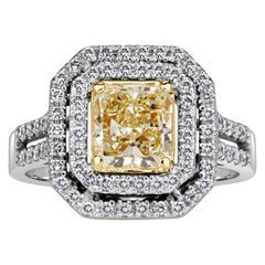 2.03ct Radiant Cut Light Yellow Diamond Engagement Ring