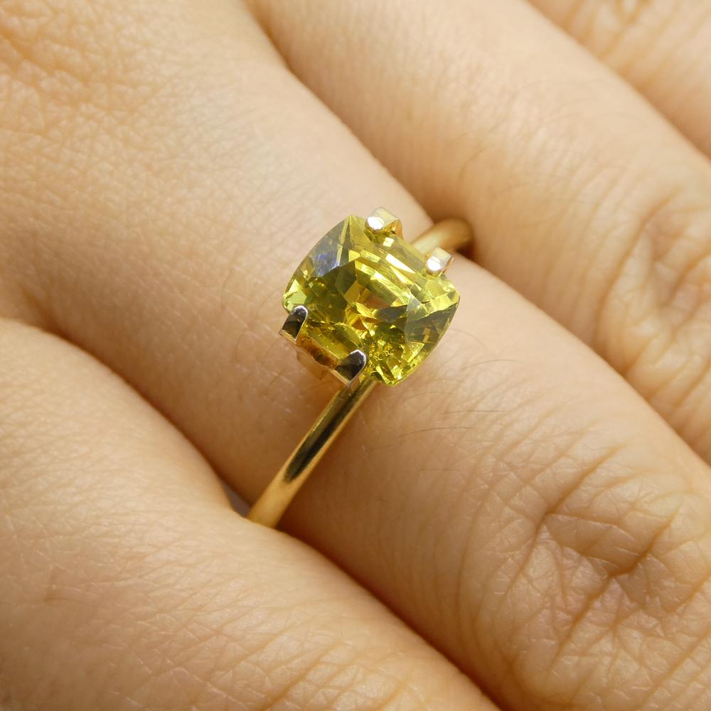 Description:

Gem Type: Chrysoberyl
Number of Stones: 1
Weight: 2.03 cts
Measurements: 7.16 x 6.21 x 5.29 mm
Shape: Rectangular Cushion
Cutting Style Crown: Brilliant Cut
Cutting Style Pavilion: Step Cut
Transparency: Transparent
Clarity: Very Very