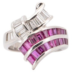 2,03ctw Rubí Baguette y Diamante Diseño Abstracto Anillo Platino Pesado 8,3g V1138
