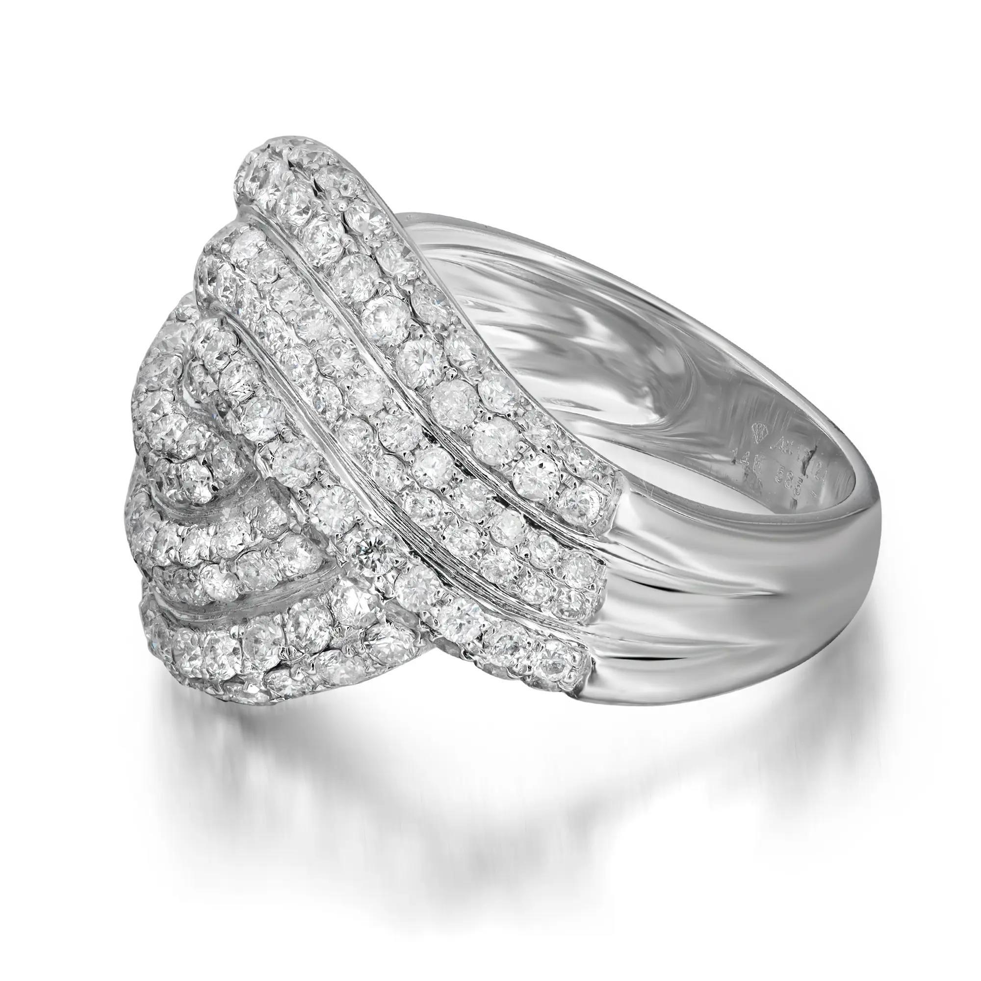 Modern 2.03Ctw Prong Set Round Cut Diamond Ladies Cocktail Ring 14K White Gold Size 7.5 For Sale