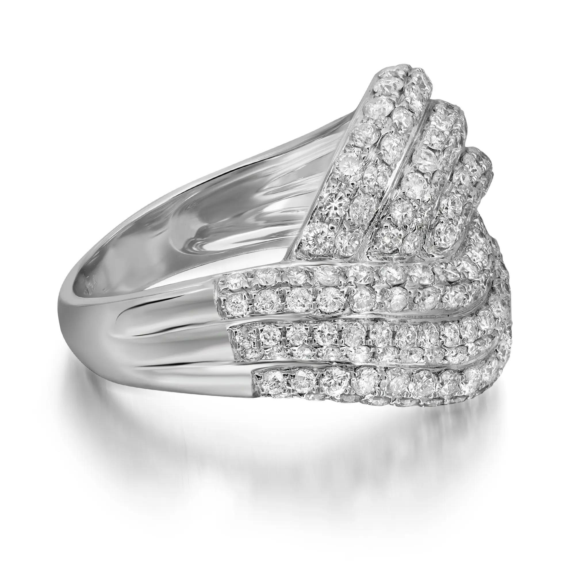 2.03Ctw Prong Set Round Cut Diamond Ladies Cocktail Ring 14K White Gold Size 7.5 In New Condition For Sale In New York, NY