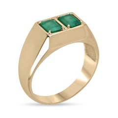 2.03tcw 14K Emerald Cut Duo Men's Ring Chunky Bezel Set Emerald Gold Unisex Ring