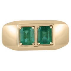 2,03tcw 14K Smaragdschliff Duo Herrenring Chunky Bezel Set Smaragd Gold Unisex-Ring