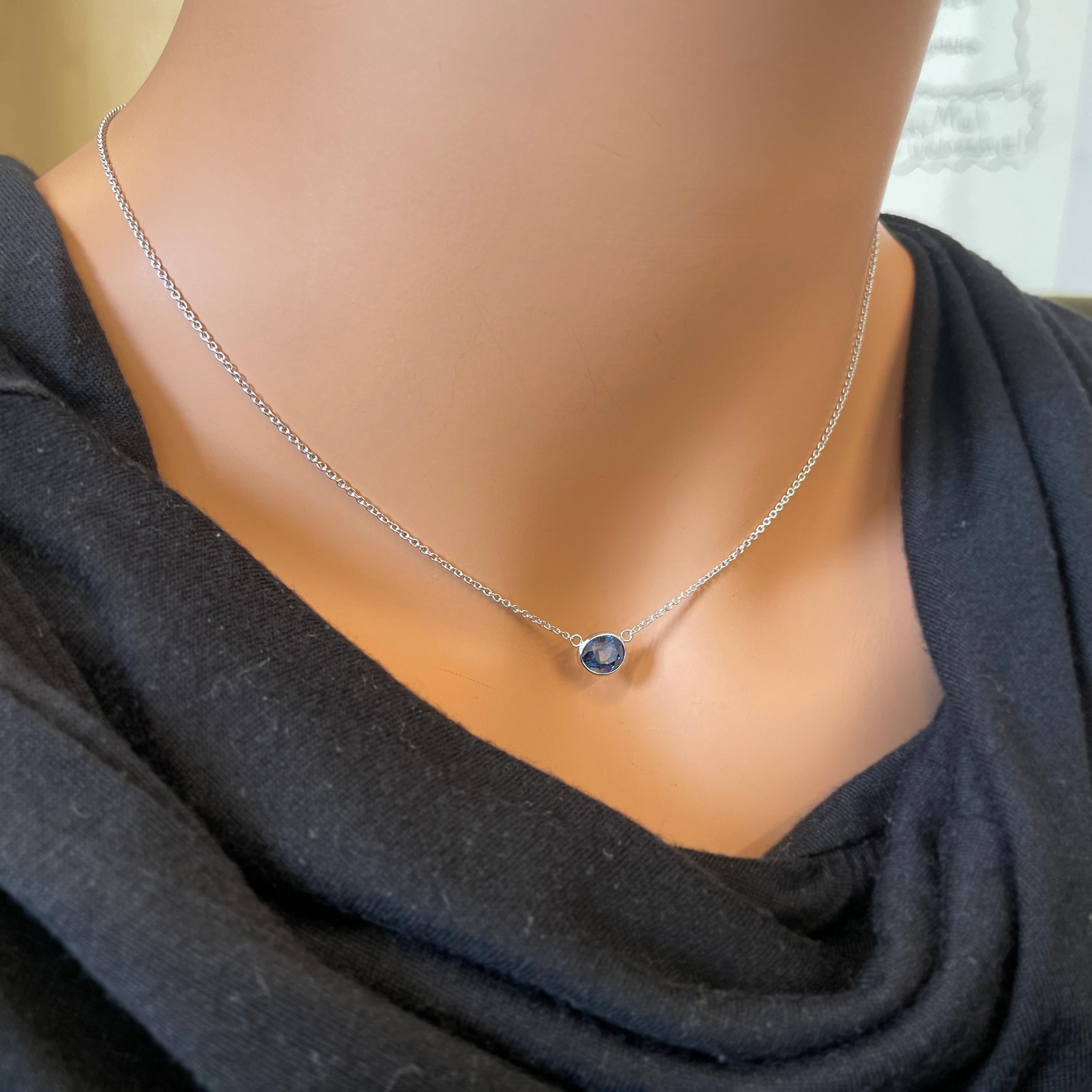 Contemporary 2.04 Carat Blue Oval Sapphire Fashion Necklaces In 14K White Gold For Sale