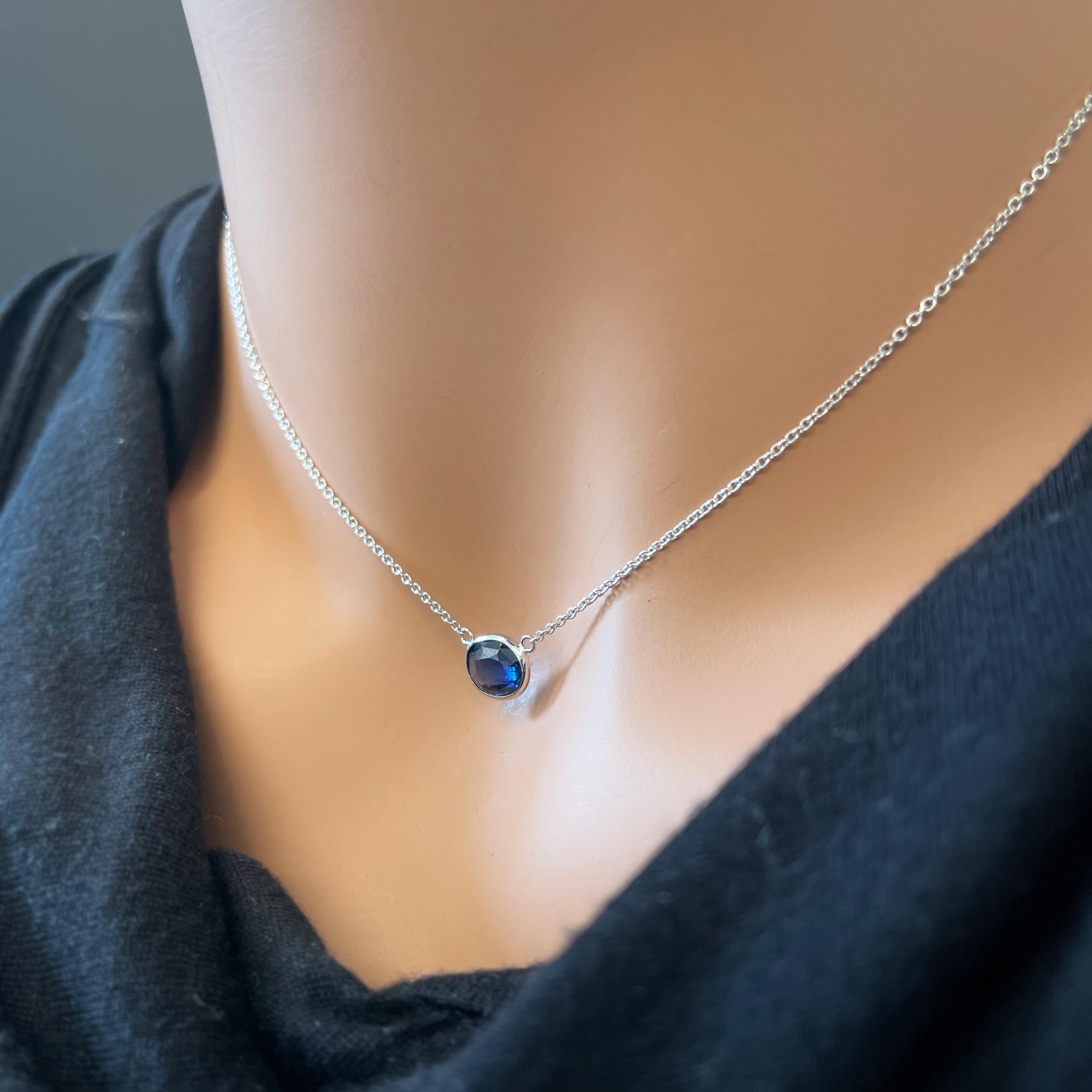 Contemporary 2.04 Carat Blue Oval Sapphire Fashion Necklaces In 14K White Gold For Sale