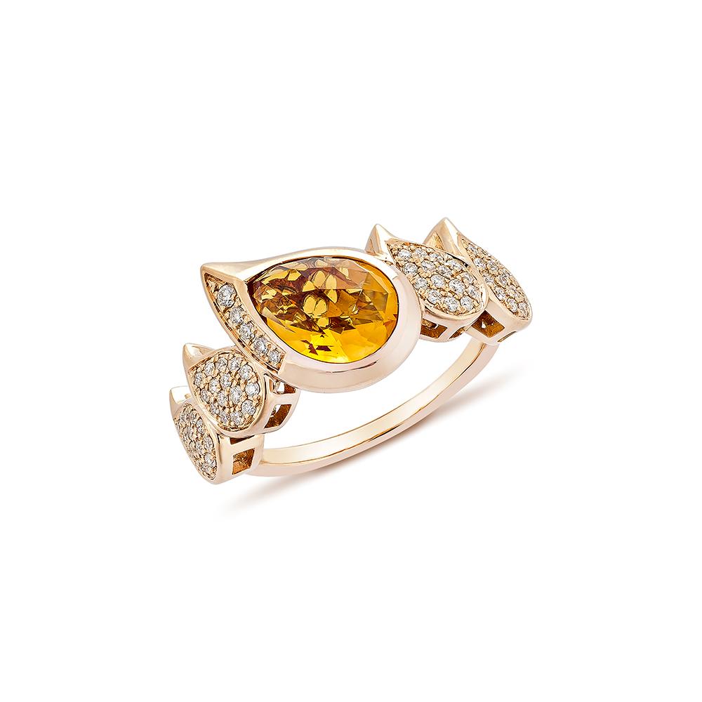 Contemporary 2.04 Carat Citrine Fancy Ring in 18Karat Rose Gold with White Diamond.   For Sale