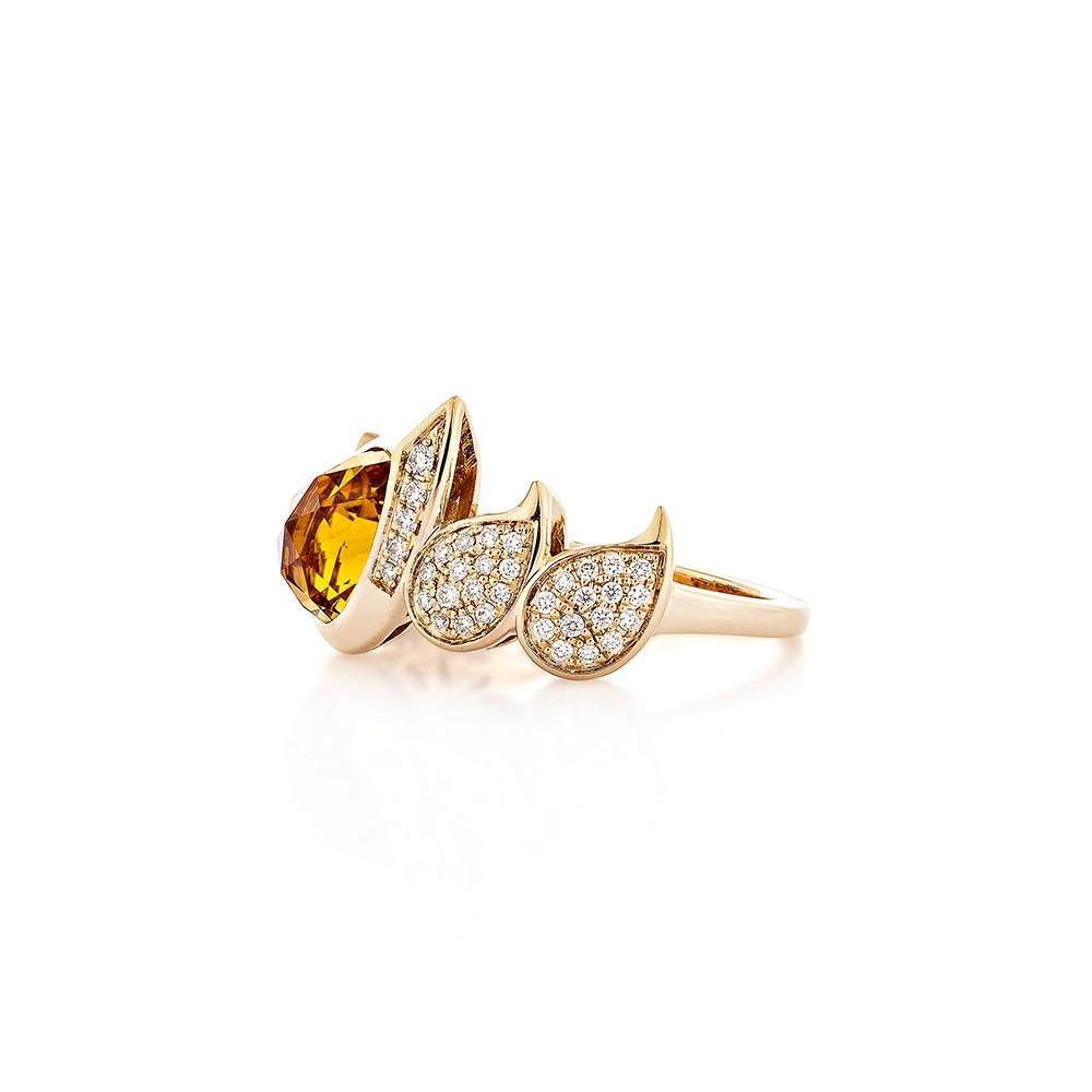 Pear Cut 2.04 Carat Citrine Fancy Ring in 18Karat Rose Gold with White Diamond.   For Sale