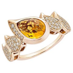 Bague fantaisie en or rose 18 carats avec citrine de 2,04 carats et diamant blanc.  