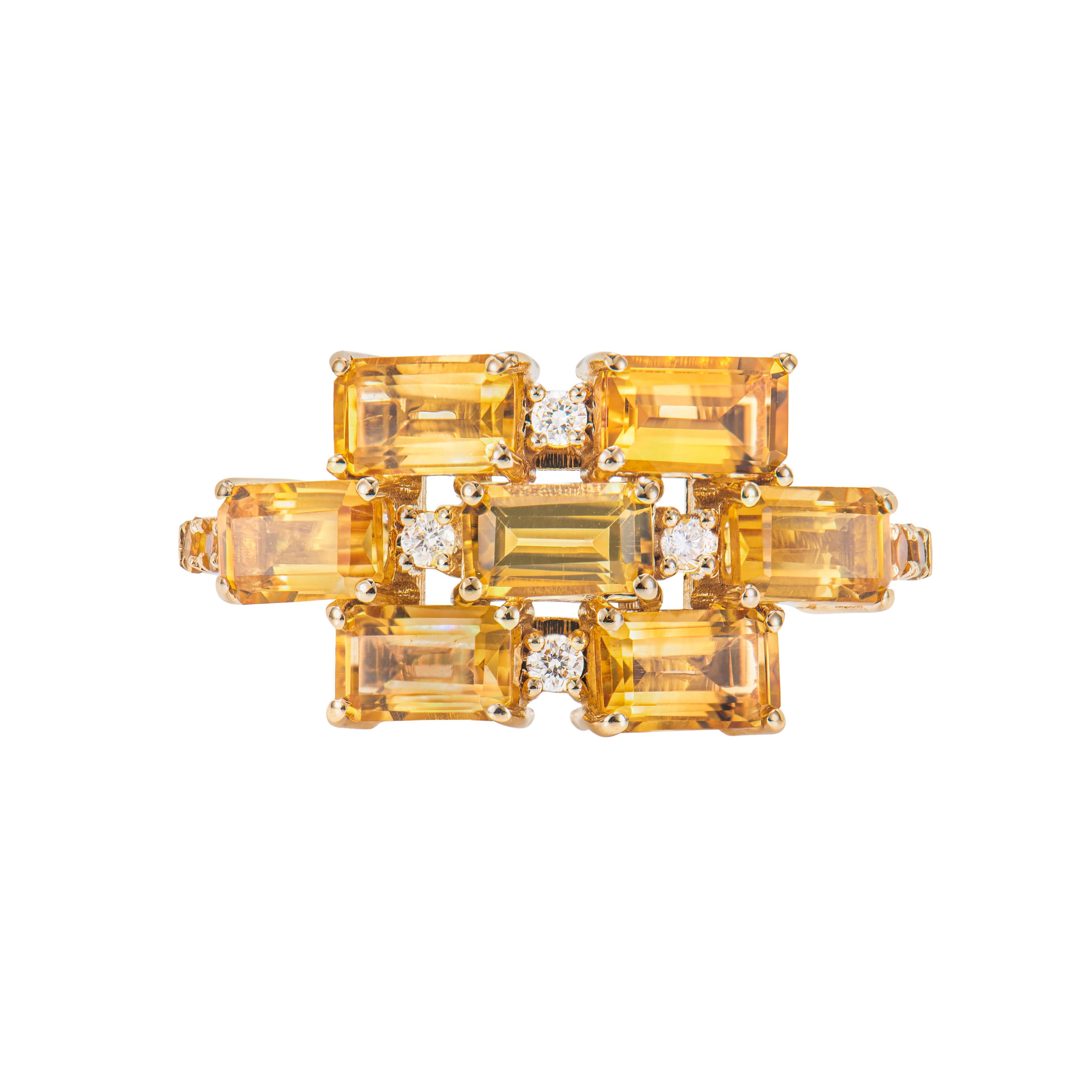 Contemporary 2.04 Carat Citrine Fancy Ring in 18Karat Yellow Gold with White Diamond.   For Sale