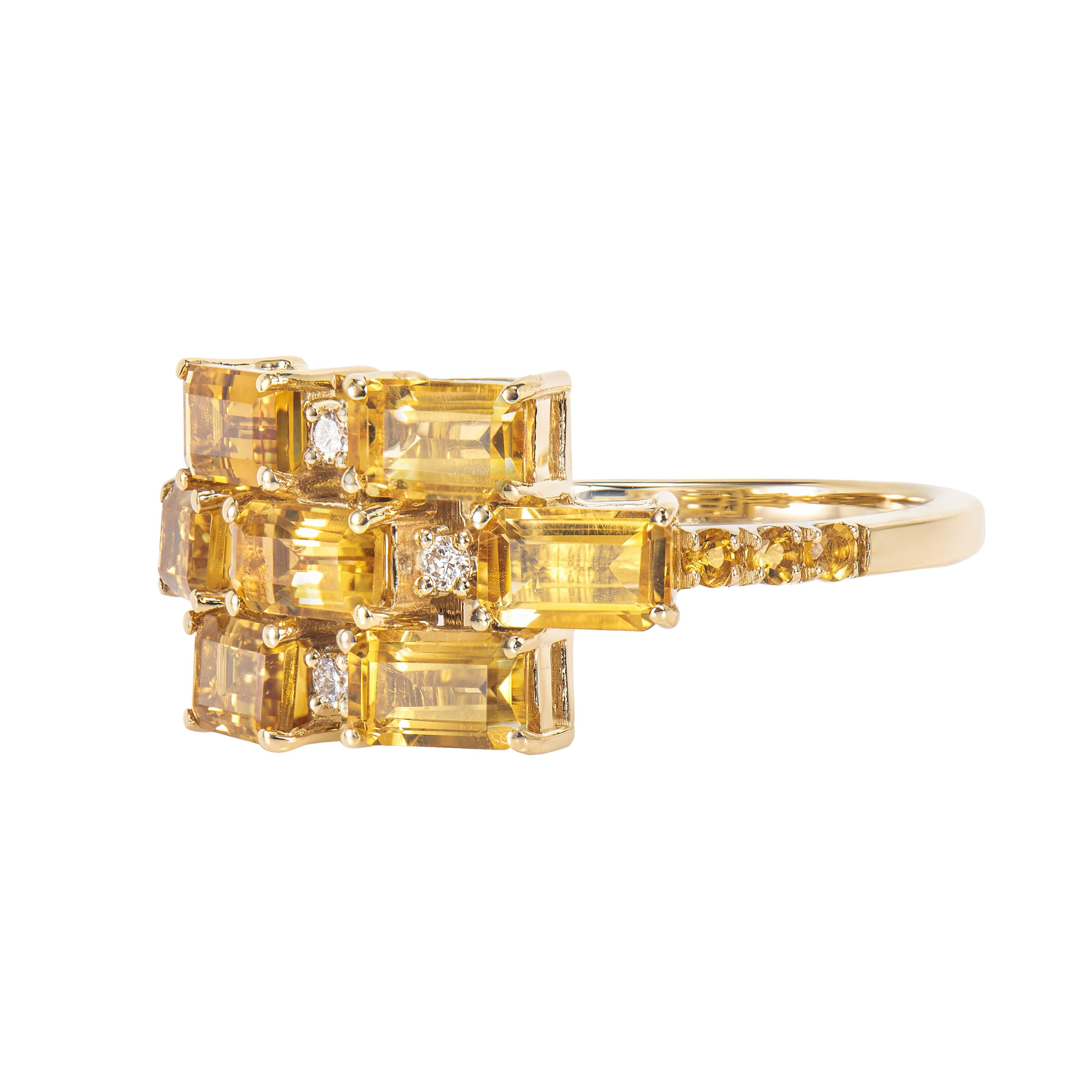 Octagon Cut 2.04 Carat Citrine Fancy Ring in 18Karat Yellow Gold with White Diamond.   For Sale