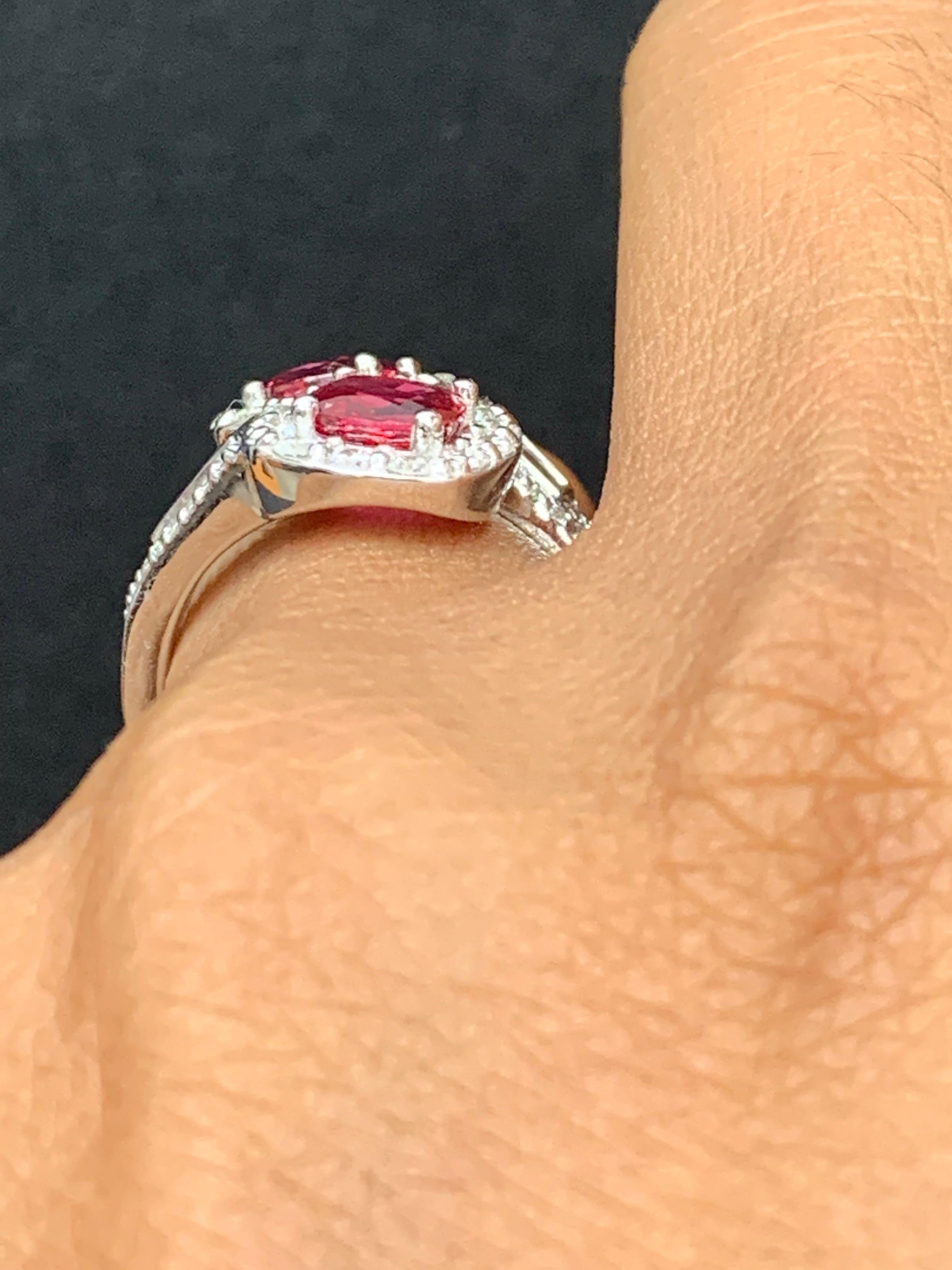 2.04 Carat Cushion Cut Ruby and Diamond Bypass Halo Ring in 14K White Gold For Sale 9