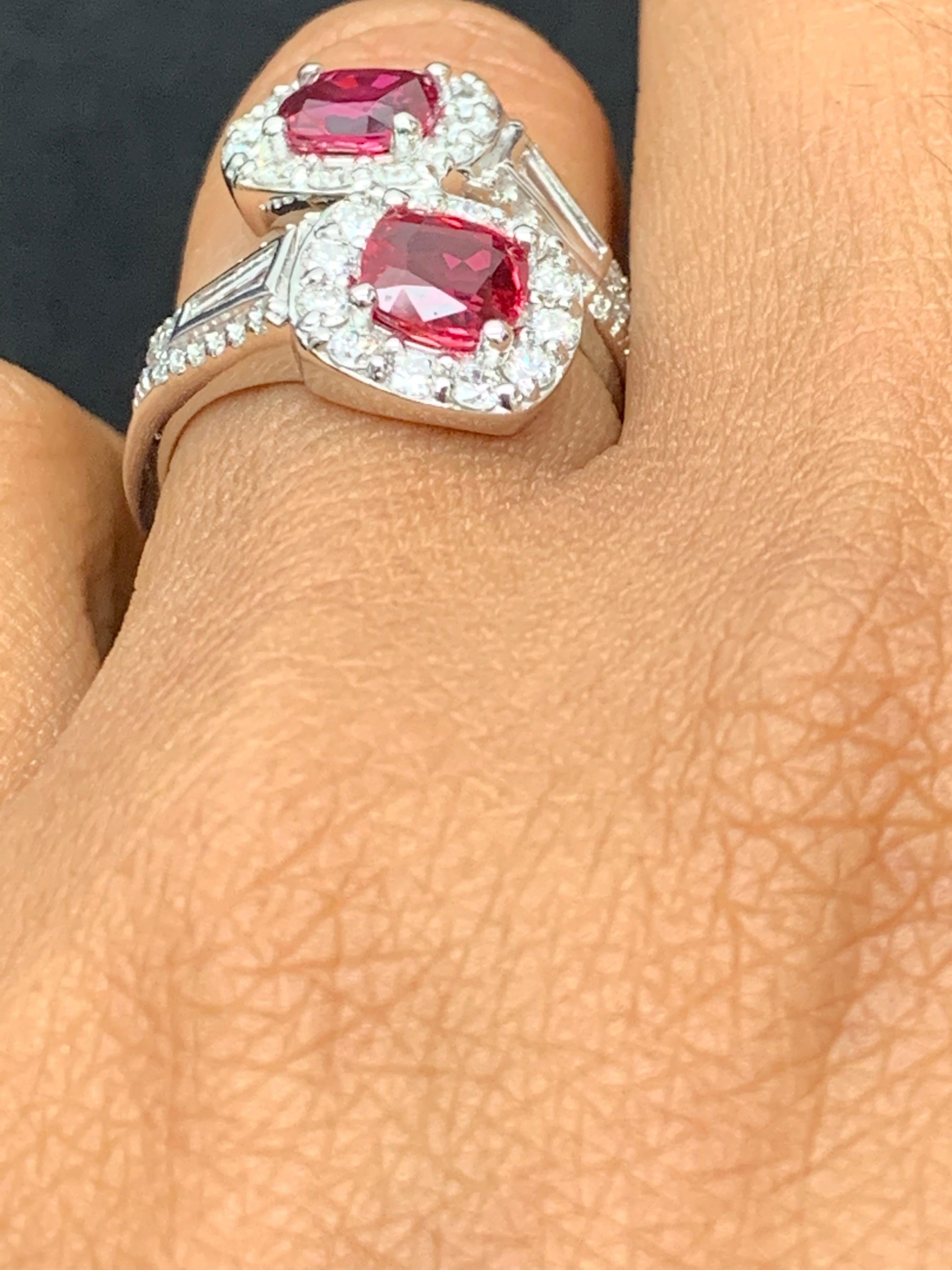 2.04 Carat Cushion Cut Ruby and Diamond Bypass Halo Ring in 14K White Gold For Sale 10