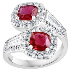 2.04 Carat Cushion Cut Ruby and Diamond Bypass Halo Ring in 14K White Gold