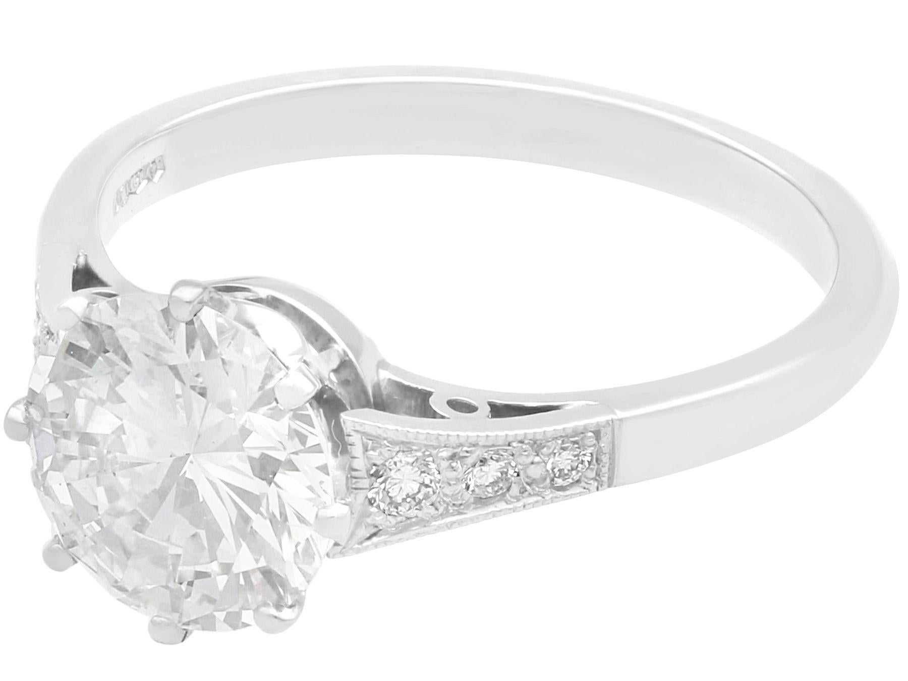 Round Cut 2.04 Carat Diamond and Platinum Solitaire Ring For Sale