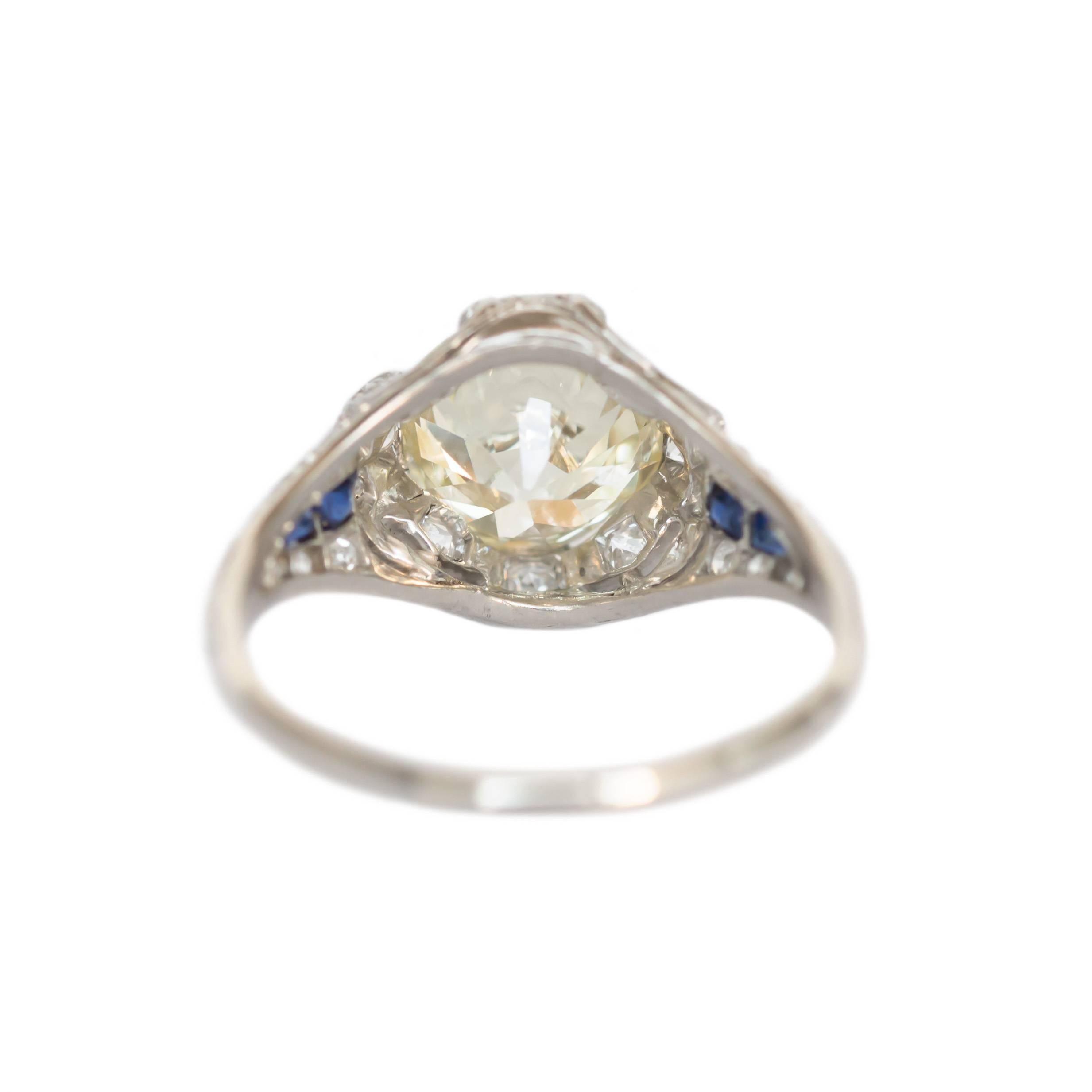 Art Deco 2.04 Carat Diamond and Sapphire Platinum Engagement Ring