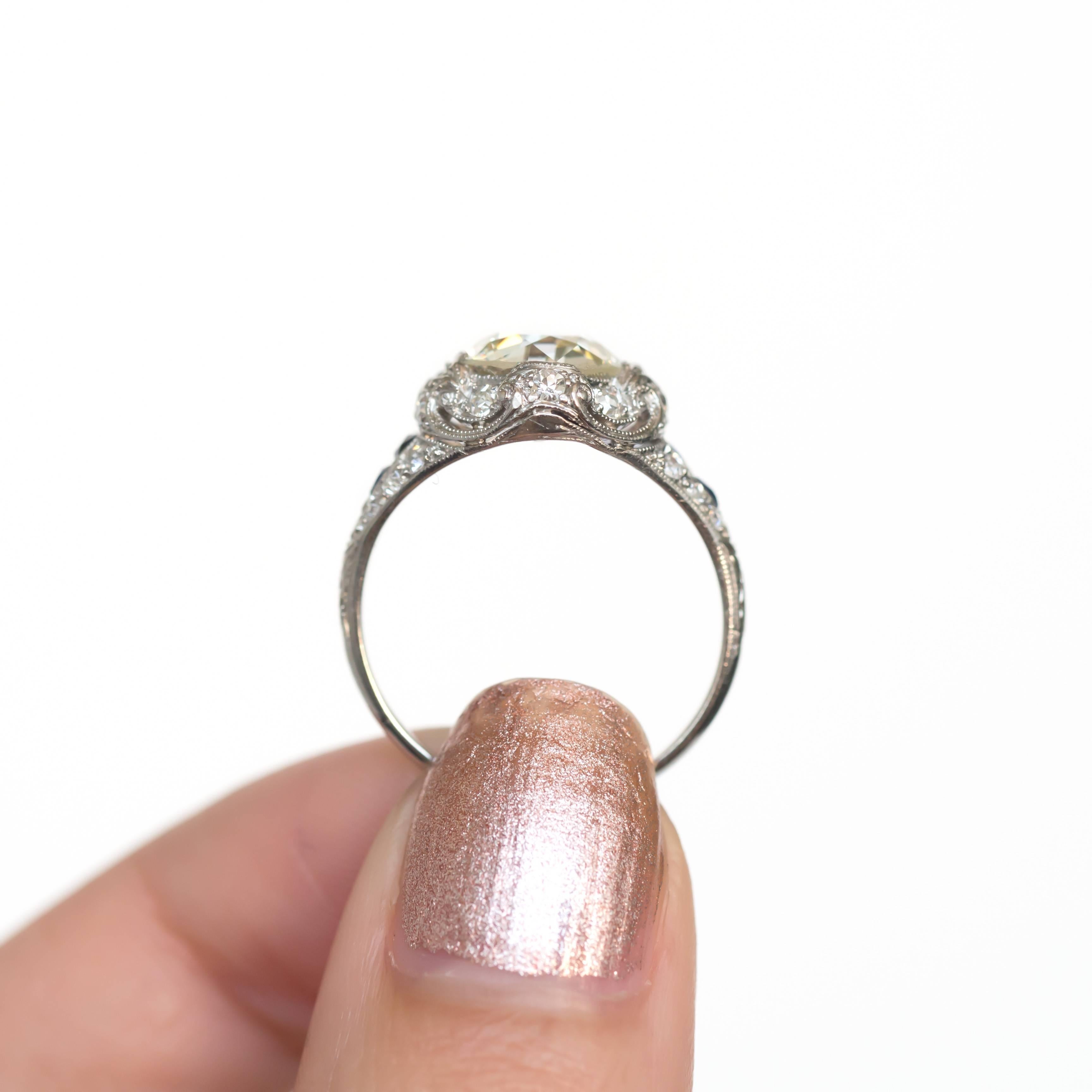2.04 Carat Diamond and Sapphire Platinum Engagement Ring In Excellent Condition In Atlanta, GA