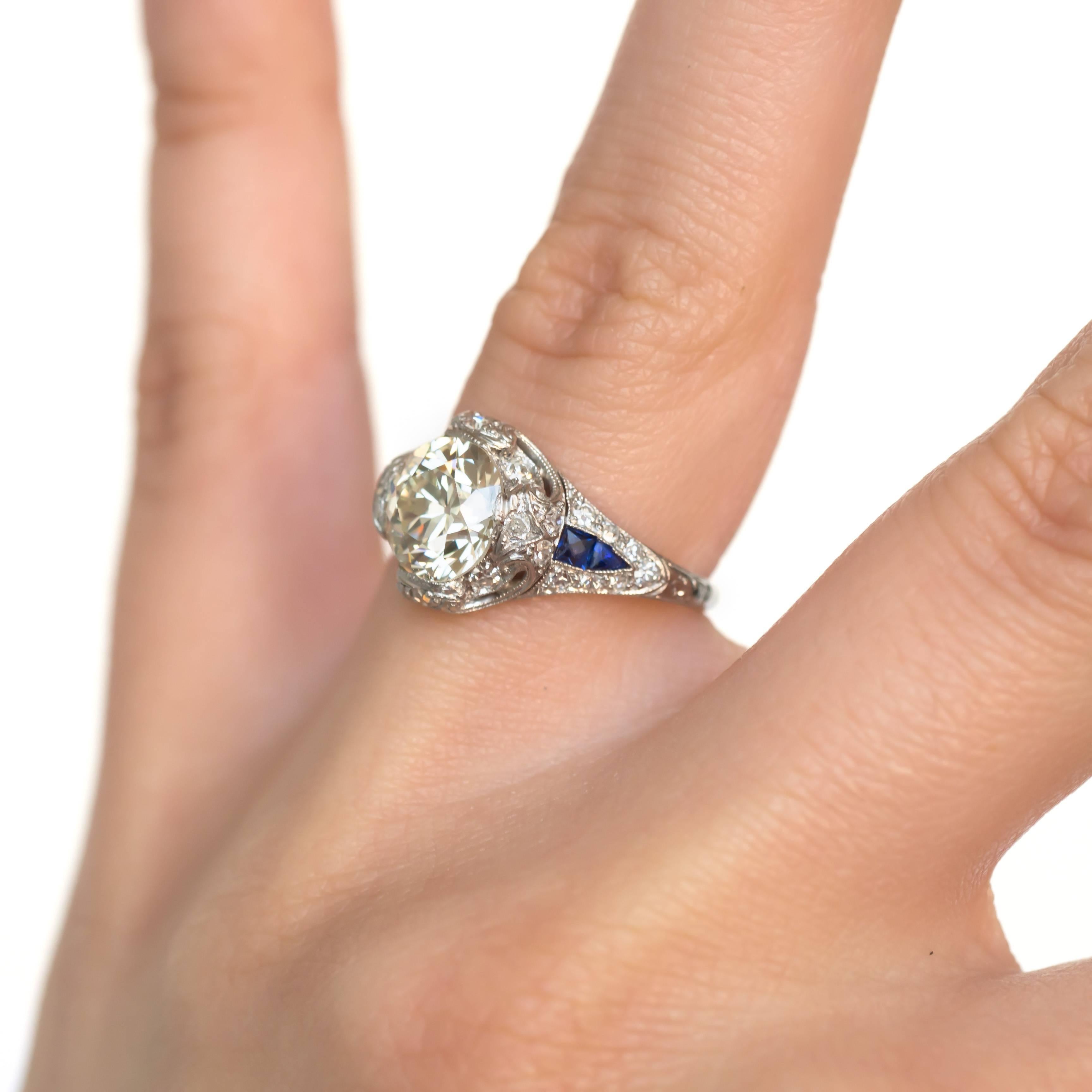 Women's or Men's 2.04 Carat Diamond and Sapphire Platinum Engagement Ring