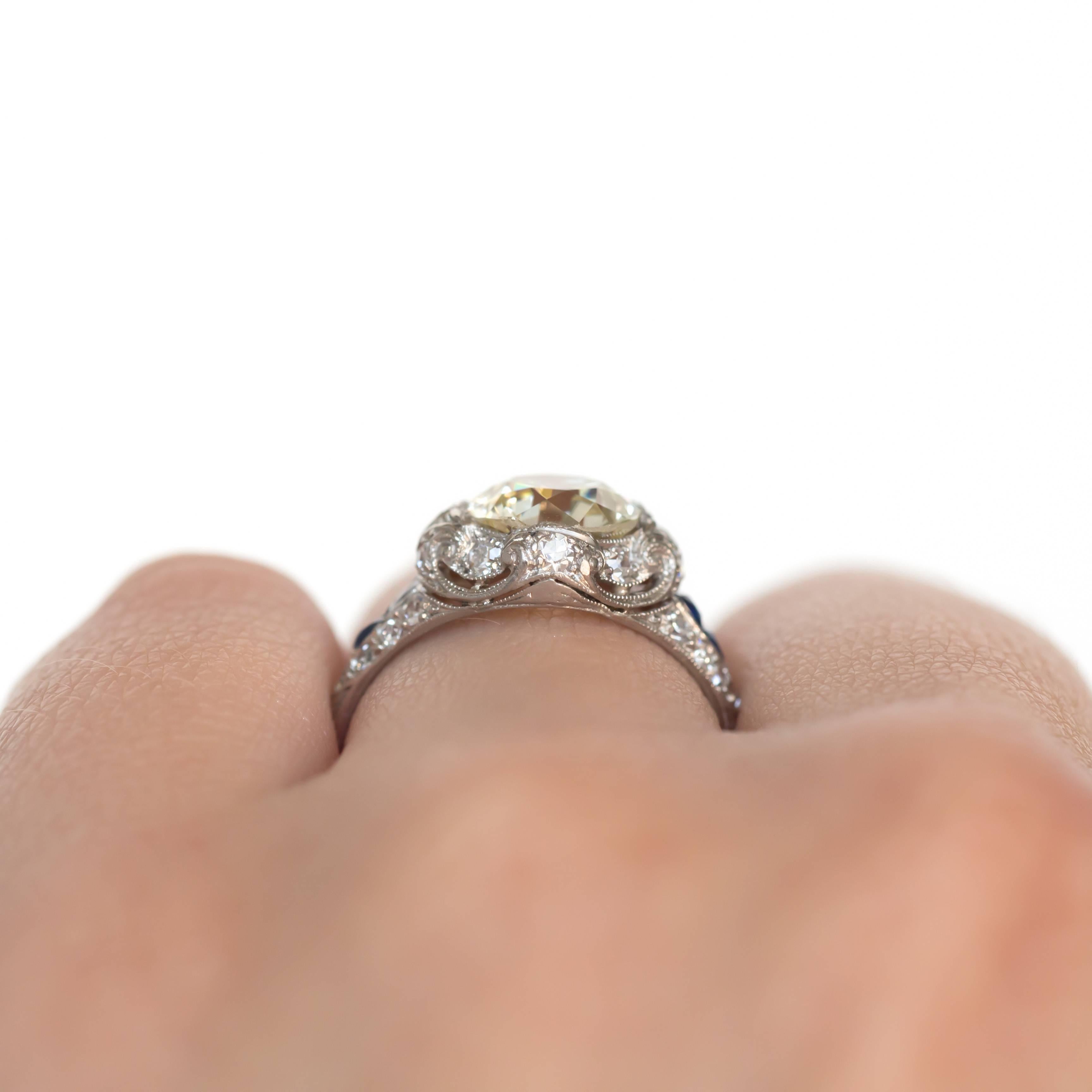 2.04 Carat Diamond and Sapphire Platinum Engagement Ring 1