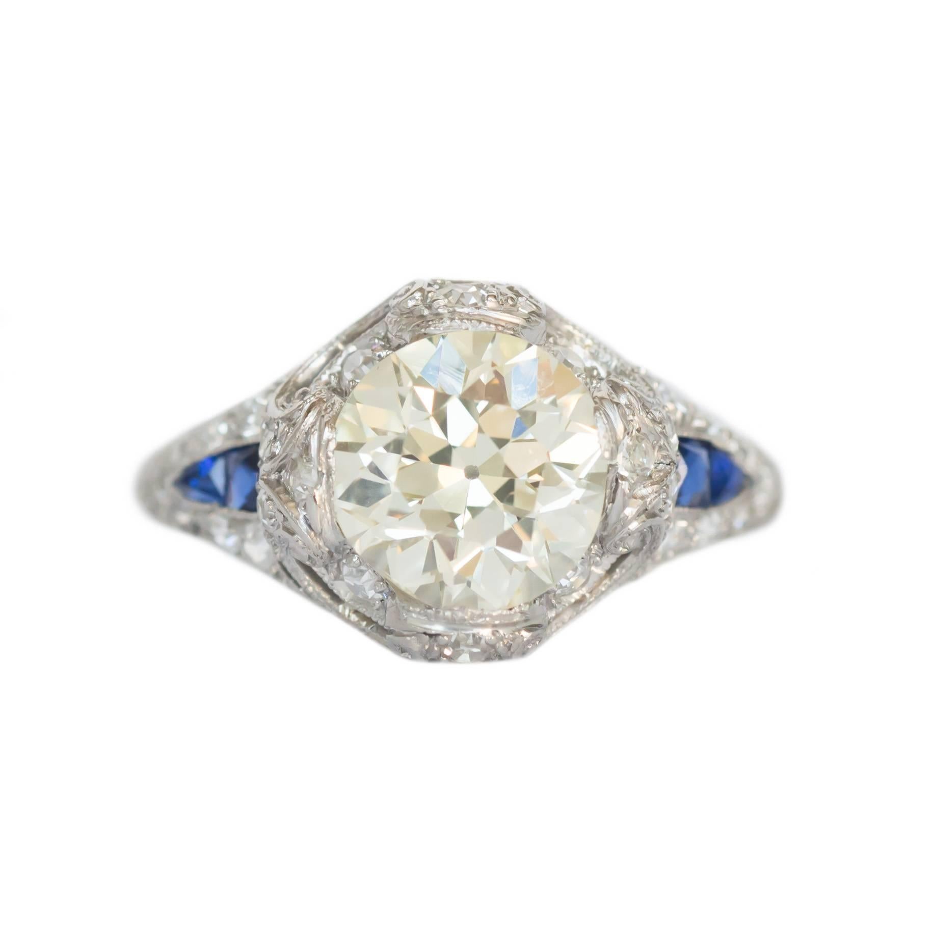 2.04 Carat Diamond and Sapphire Platinum Engagement Ring