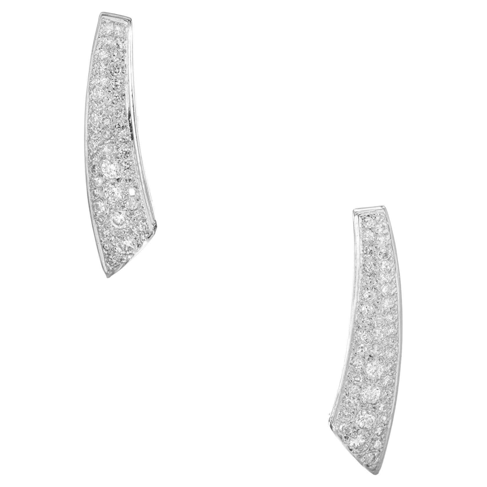 2.04 Carat Diamond Pave Cluster White Gold Crescent Earrings 