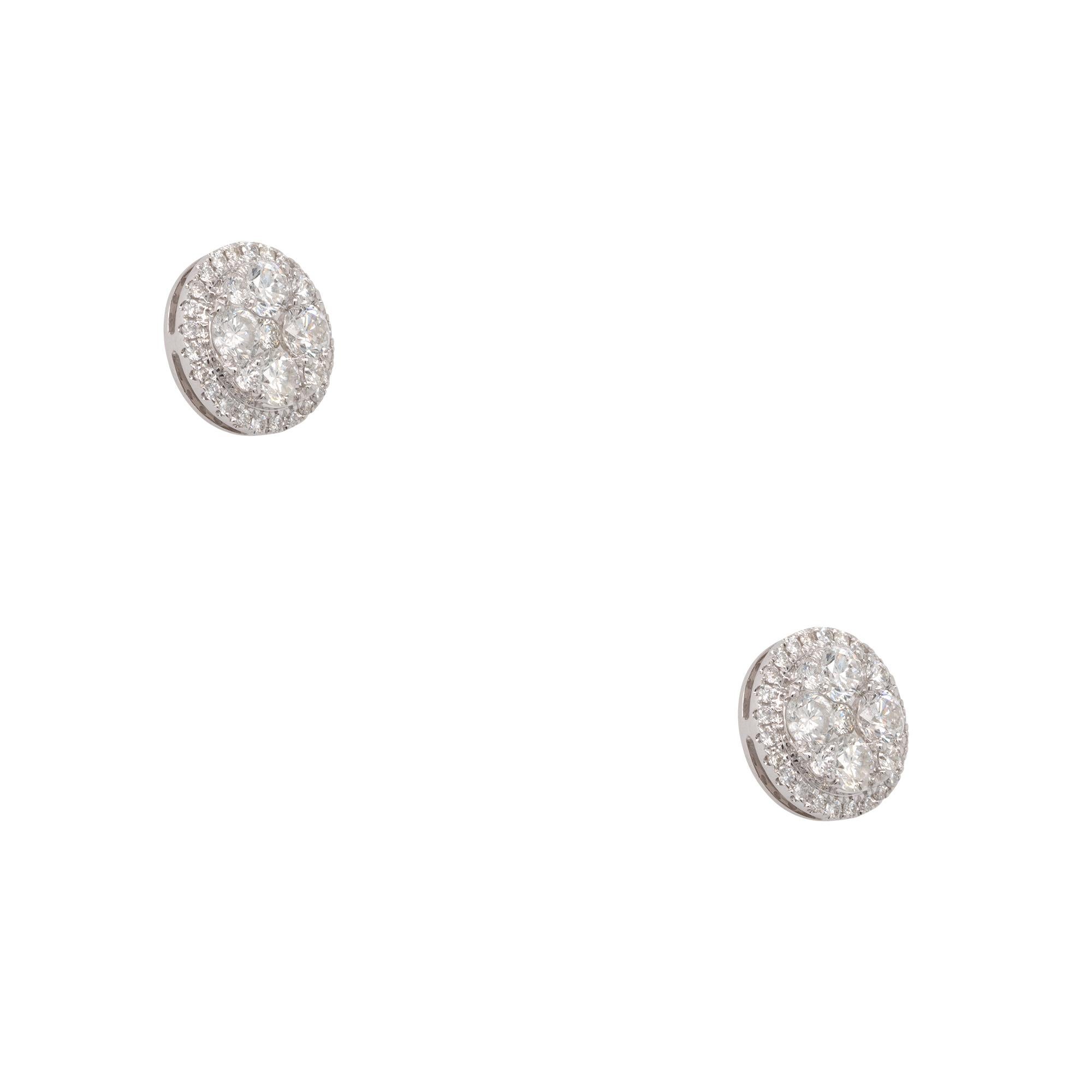 Round Cut 2.04 Carat Diamond Pave Round Stud Earrings 18 Karat in Stock For Sale
