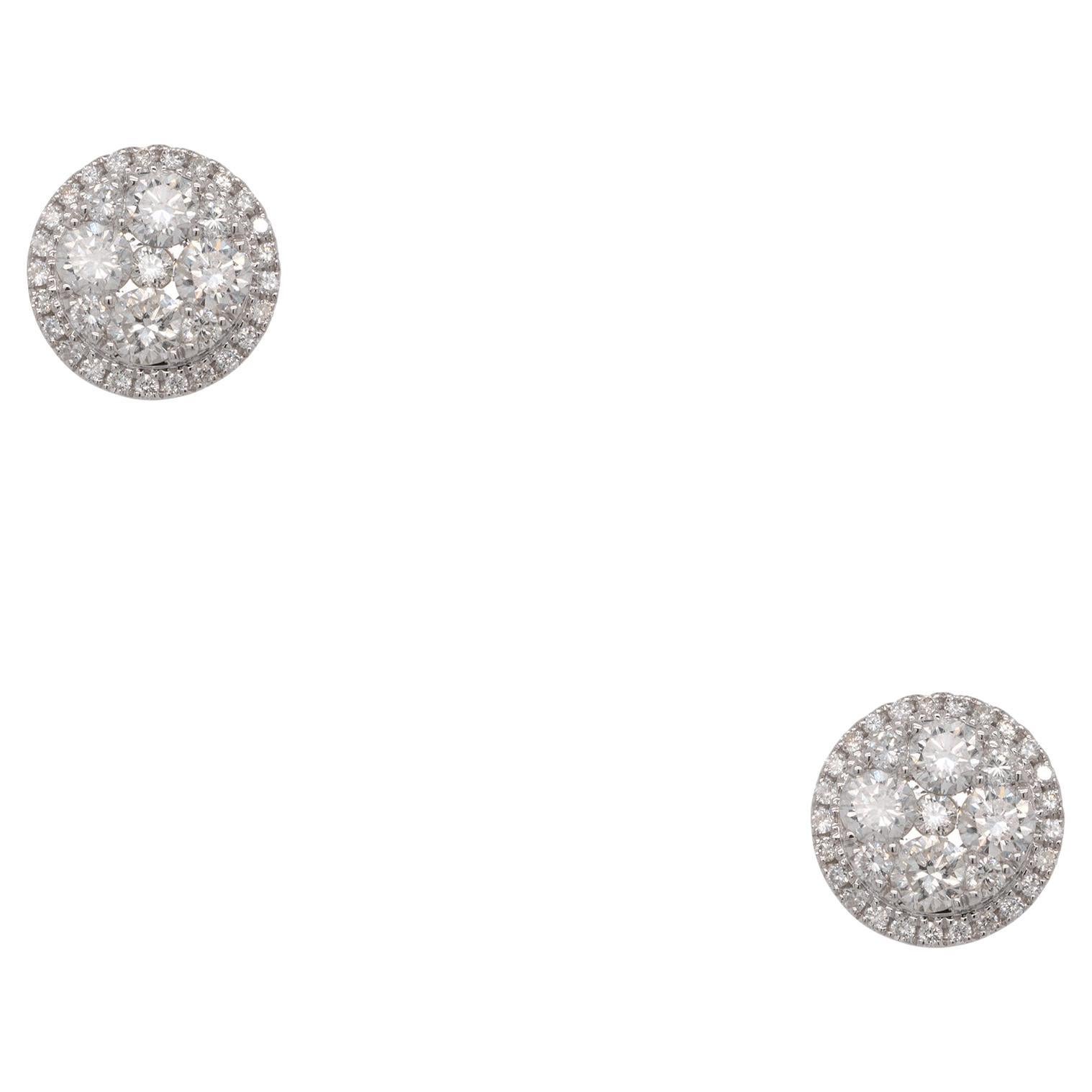 2.04 Carat Diamond Pave Round Stud Earrings 18 Karat in Stock