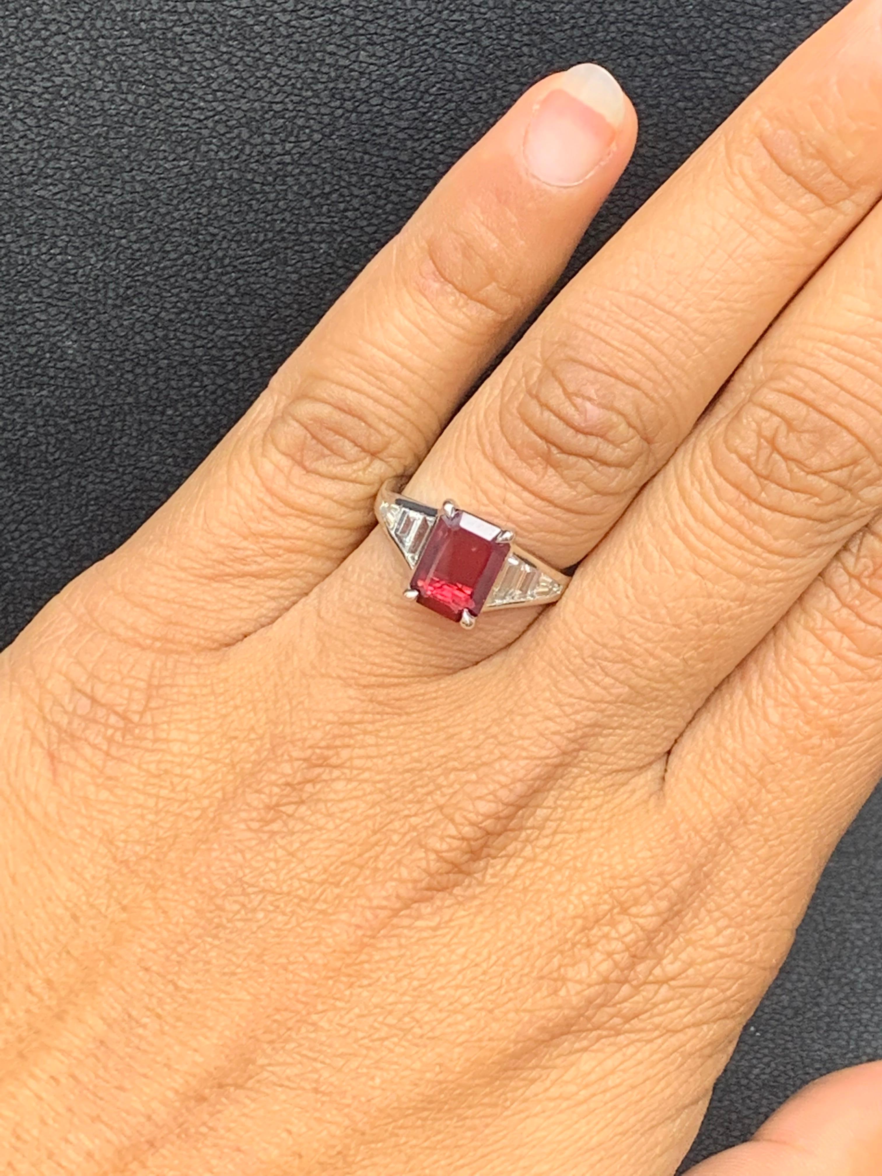 2.04 Carat Emerald Cut Ruby and Diamond Engagement Ring in Platinum For Sale 5