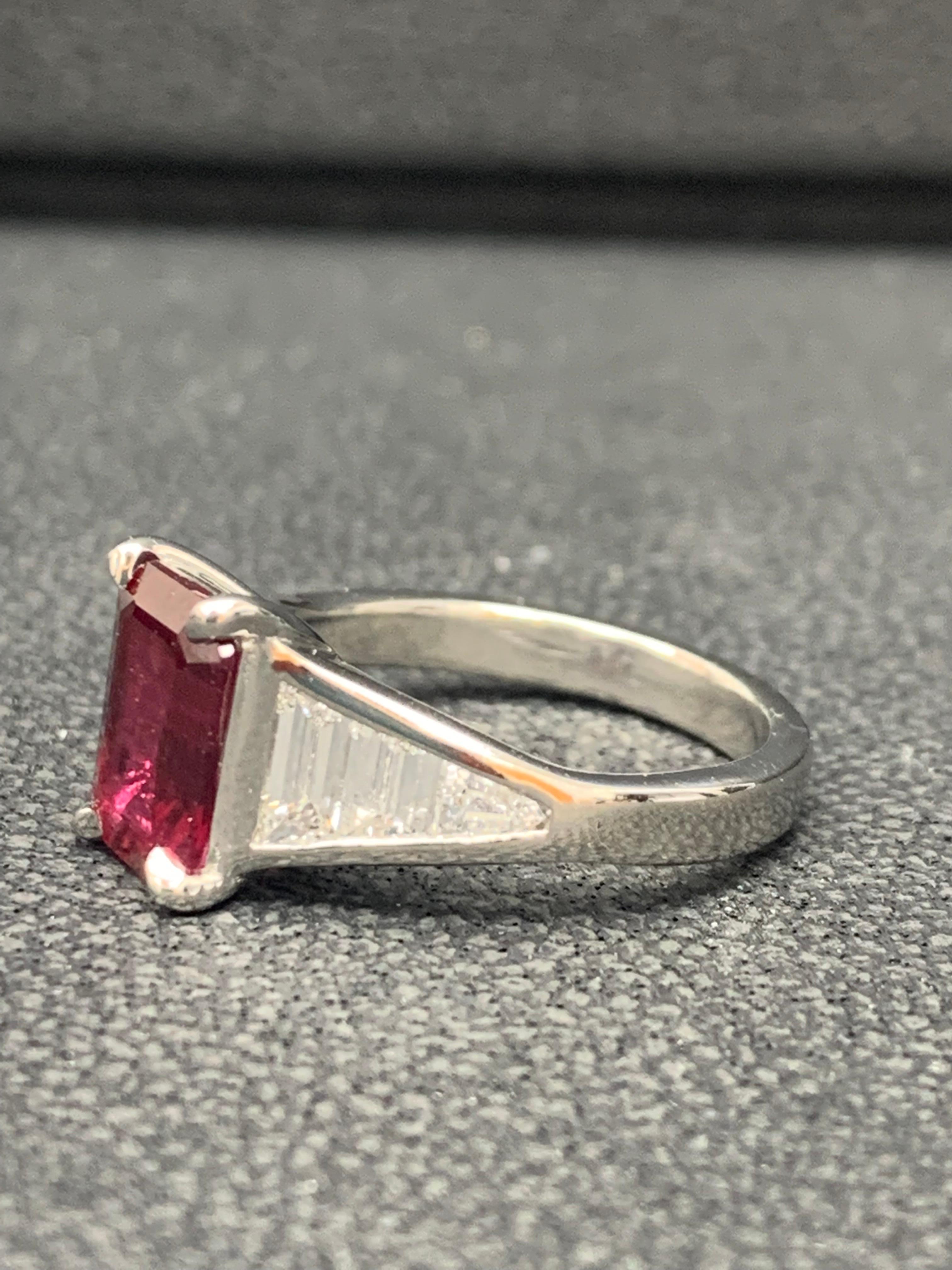 2.04 Carat Emerald Cut Ruby and Diamond Engagement Ring in Platinum For Sale 8