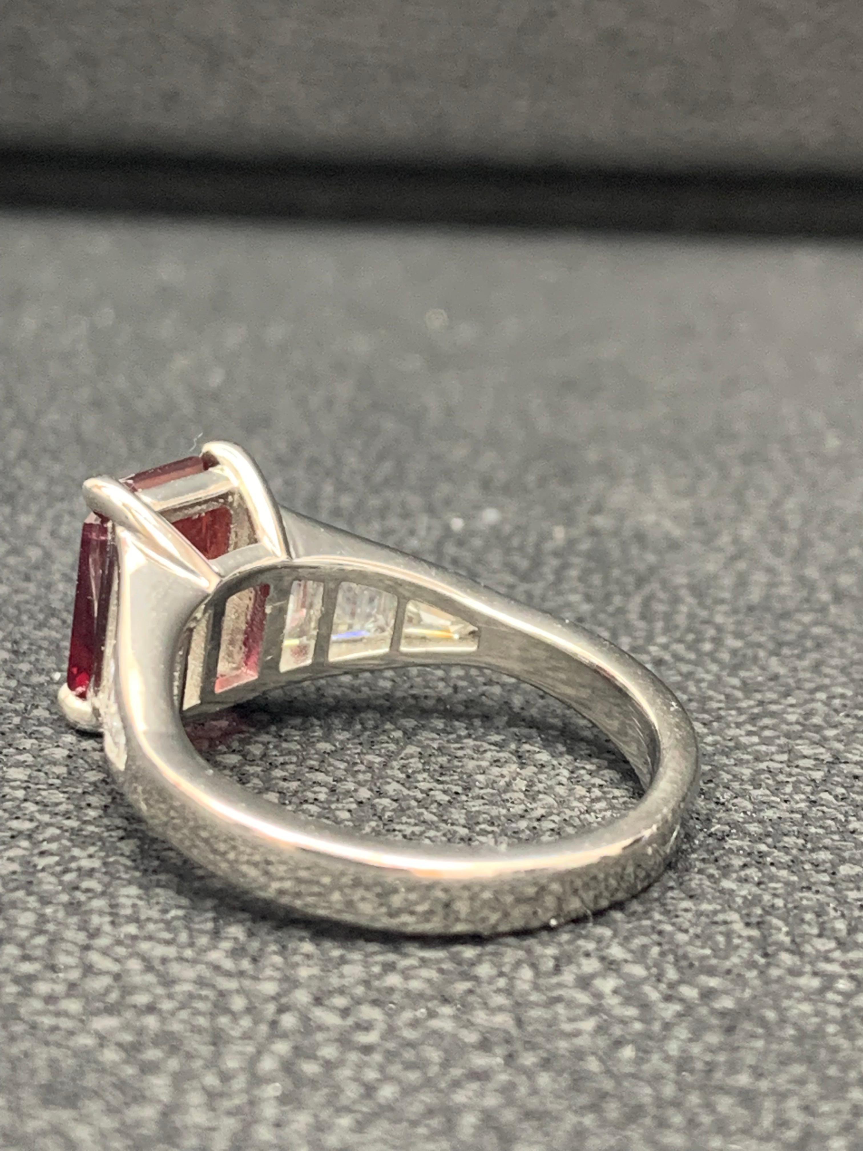 2.04 Carat Emerald Cut Ruby and Diamond Engagement Ring in Platinum For Sale 9