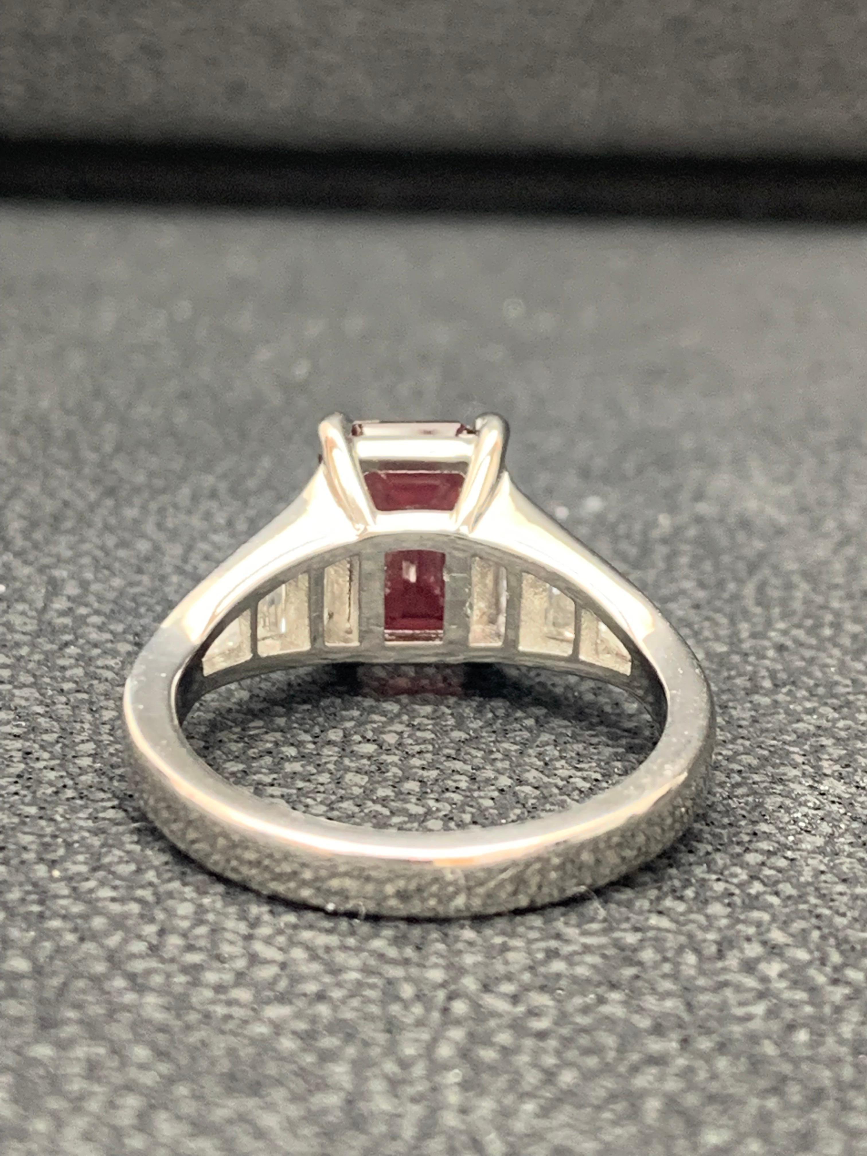 2.04 Carat Emerald Cut Ruby and Diamond Engagement Ring in Platinum For Sale 10