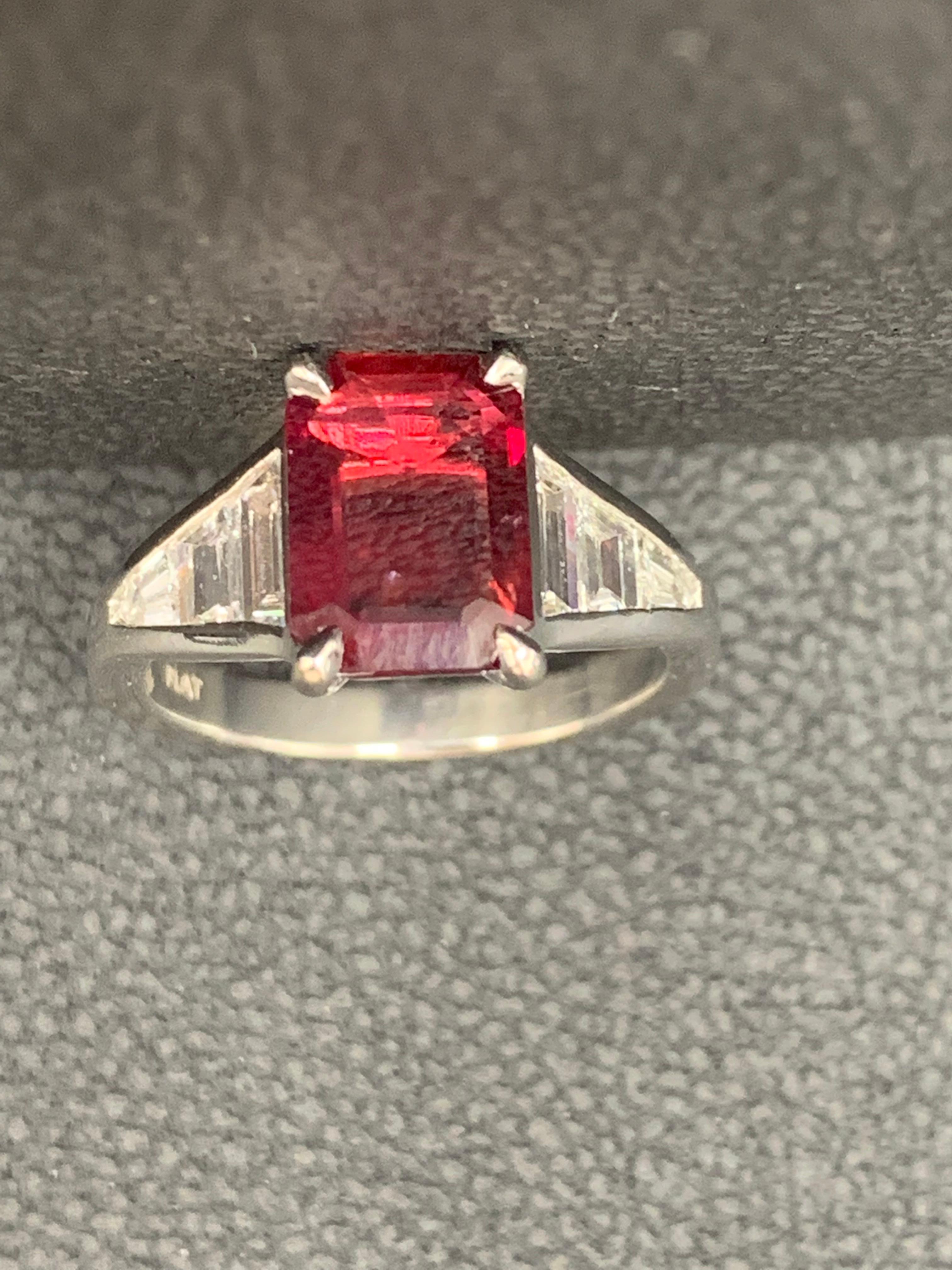 2.04 Carat Emerald Cut Ruby and Diamond Engagement Ring in Platinum For Sale 12