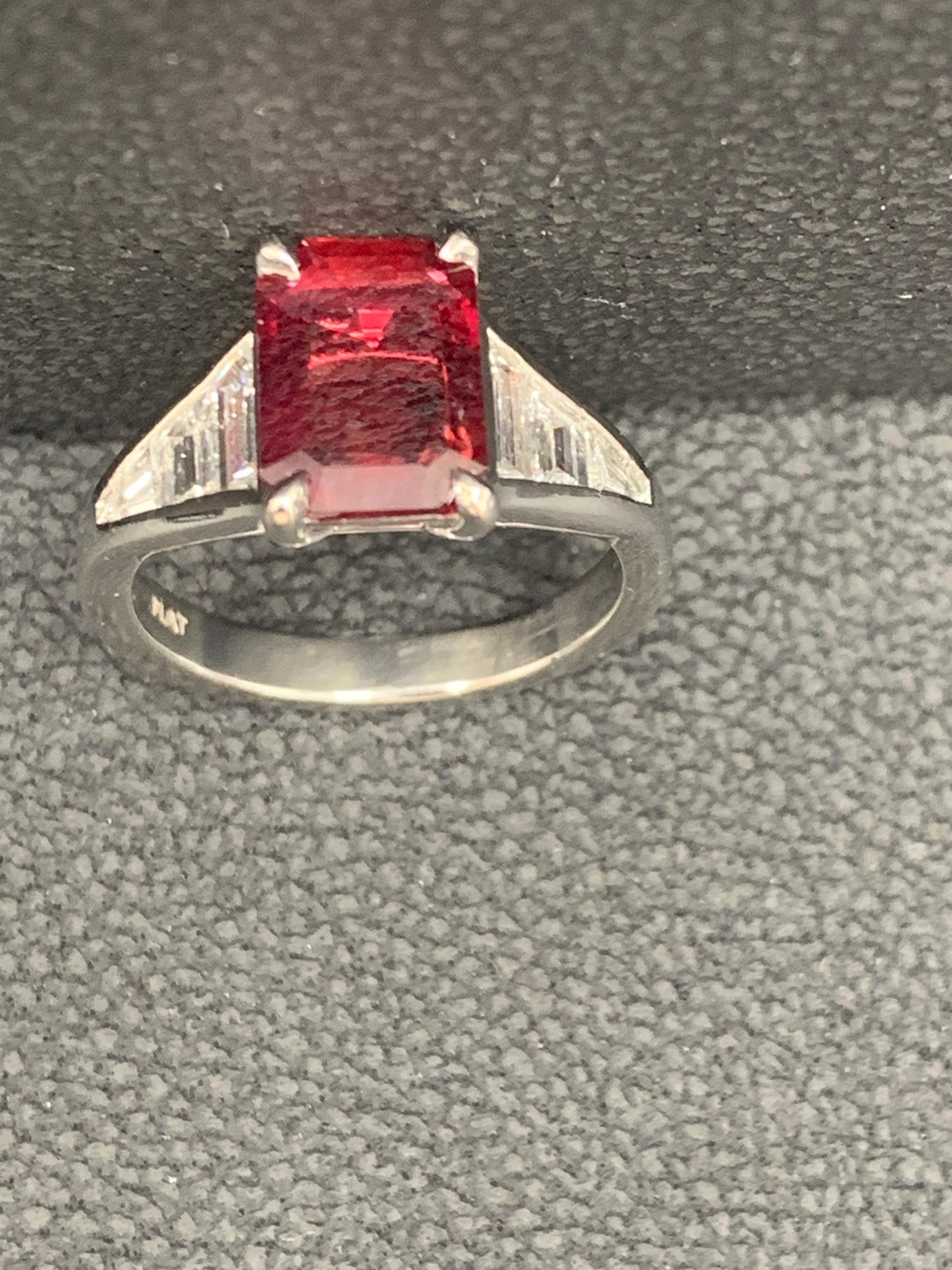 2.04 Carat Emerald Cut Ruby and Diamond Engagement Ring in Platinum For Sale 13