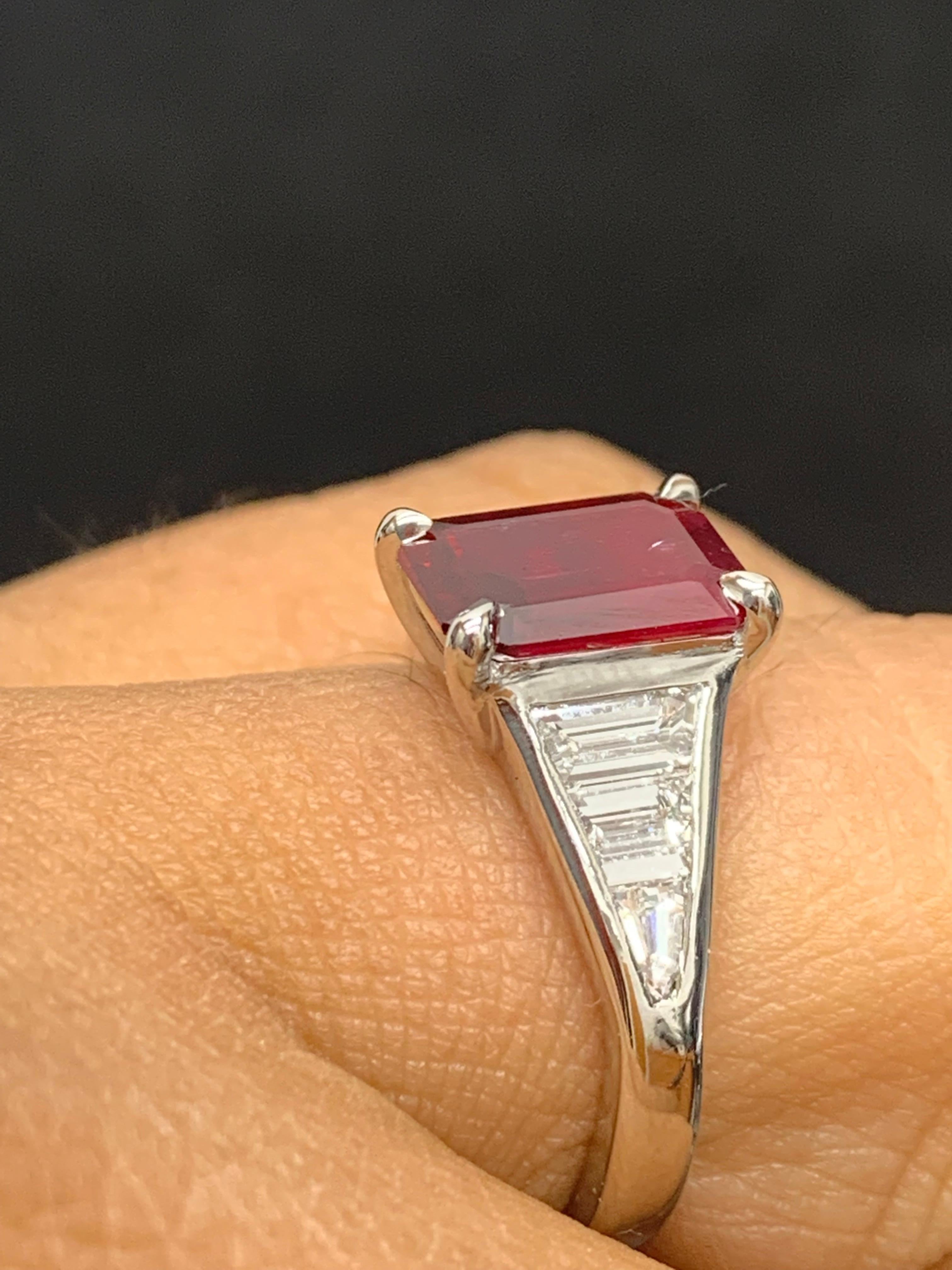 emerald cut ruby and diamond ring