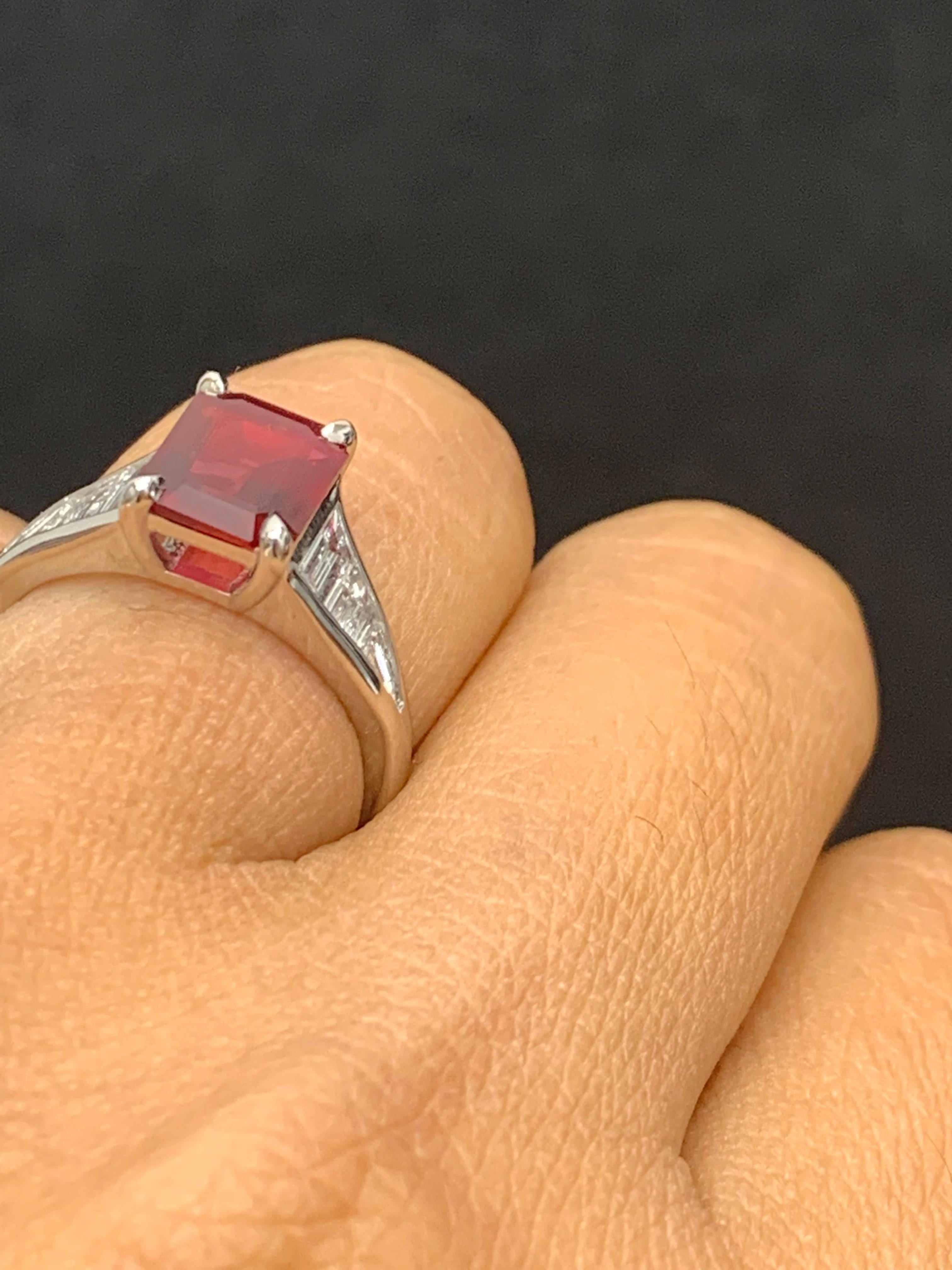 2.04 Carat Emerald Cut Ruby and Diamond Engagement Ring in Platinum In New Condition For Sale In NEW YORK, NY