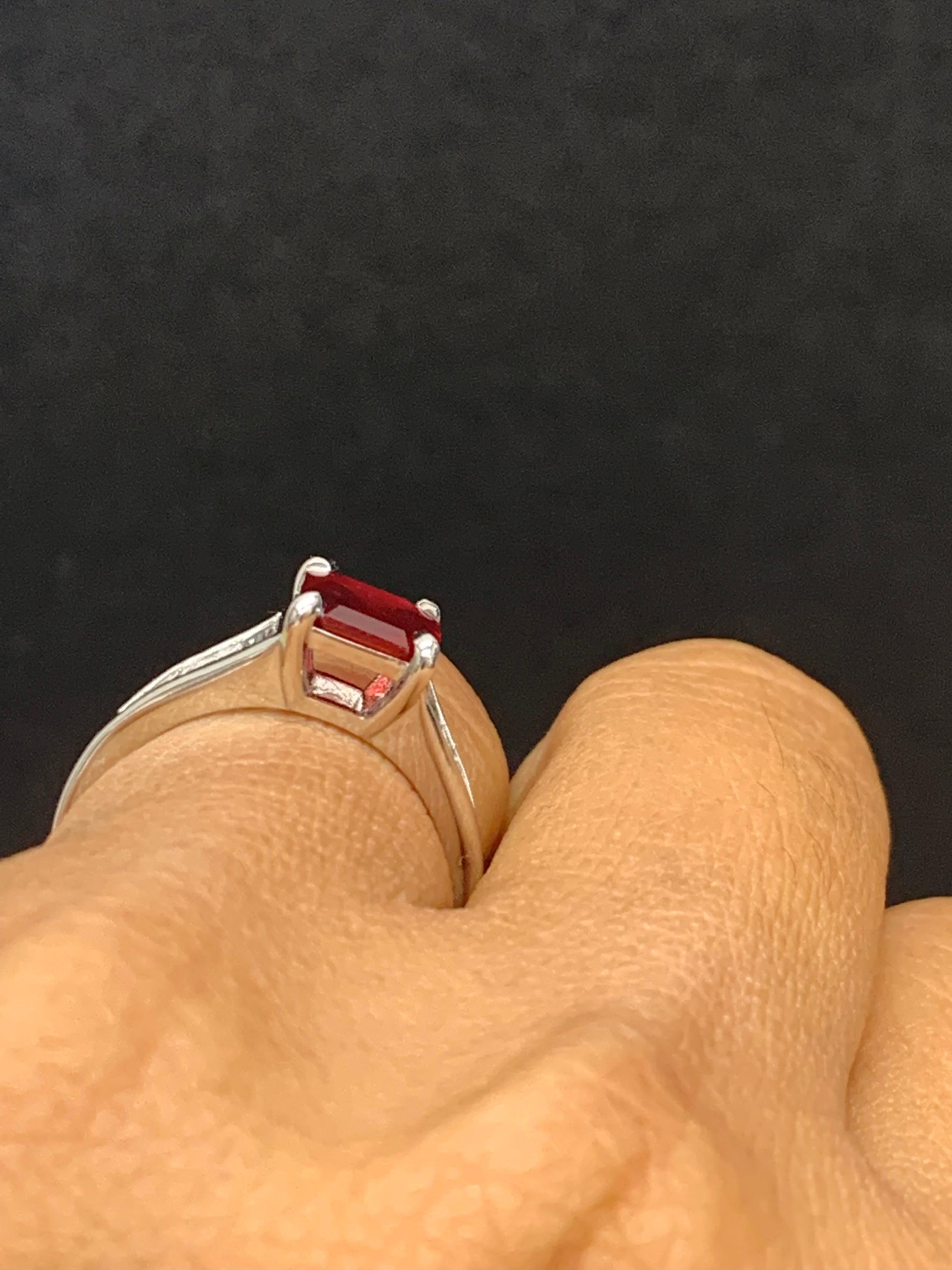 Women's 2.04 Carat Emerald Cut Ruby and Diamond Engagement Ring in Platinum For Sale