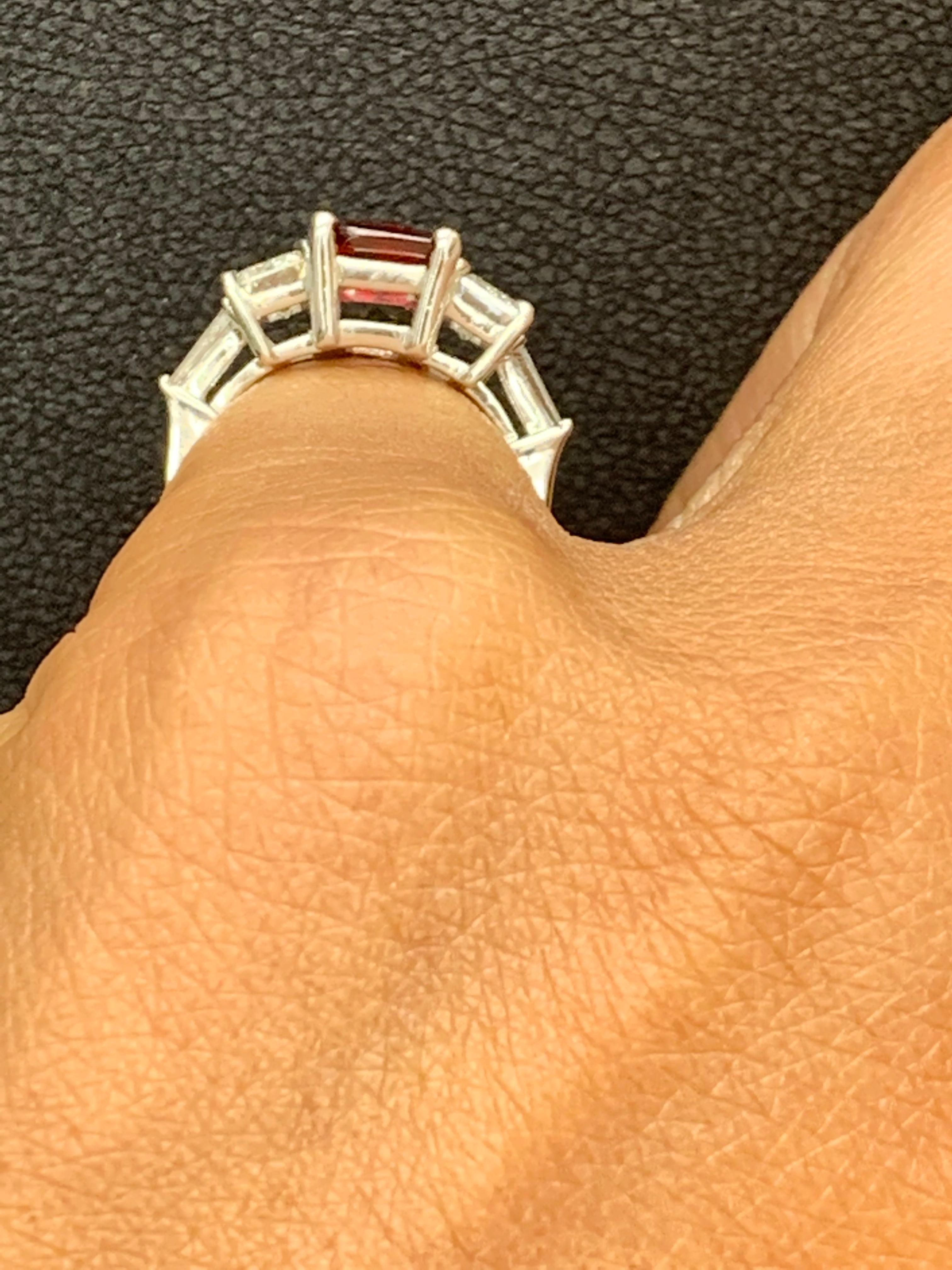 2.04 Carat Emerald Cut Ruby and Diamond Five-Stone Engagement Ring For Sale 3