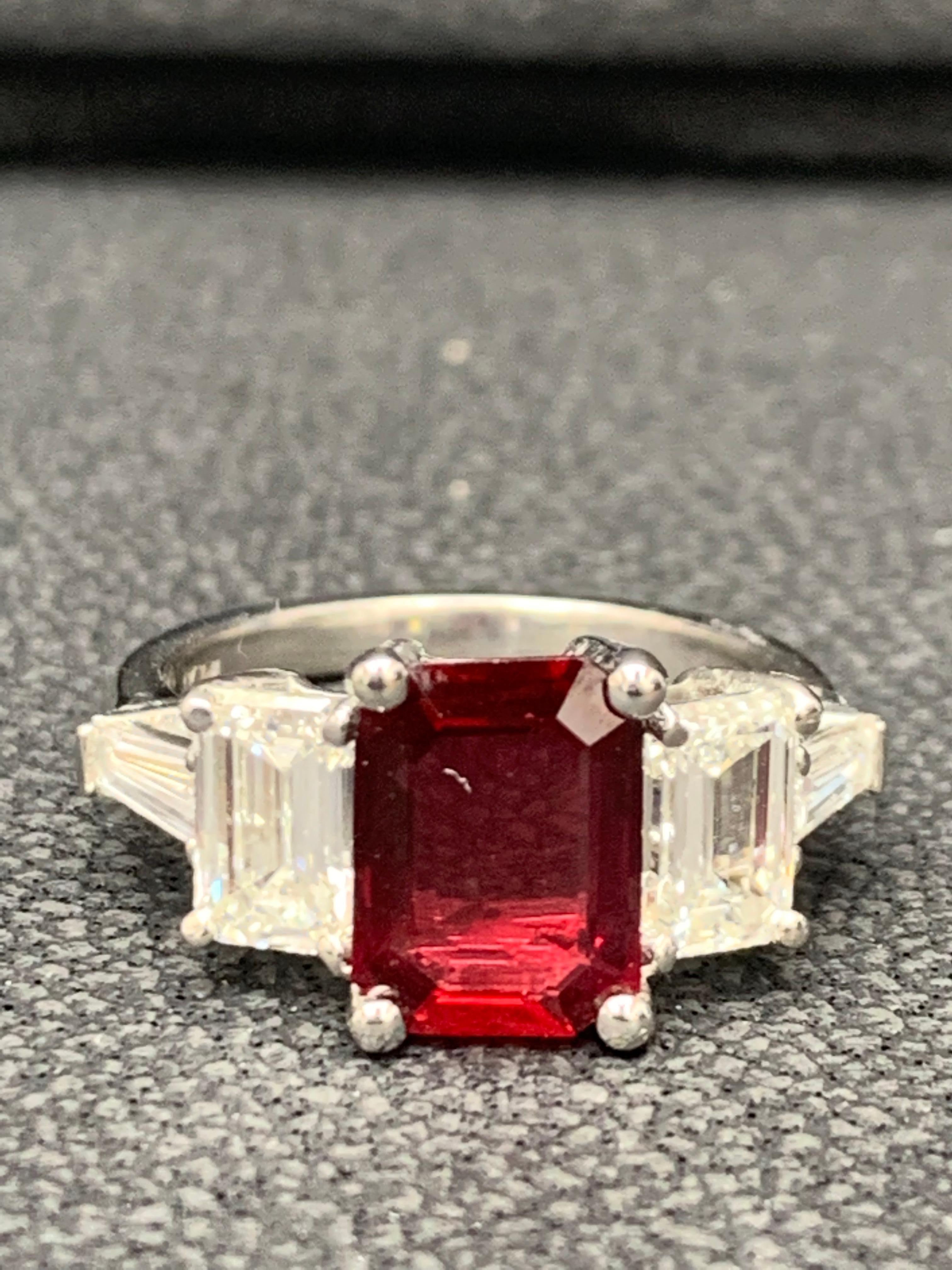 2.04 Carat Emerald Cut Ruby and Diamond Five-Stone Engagement Ring For Sale 5