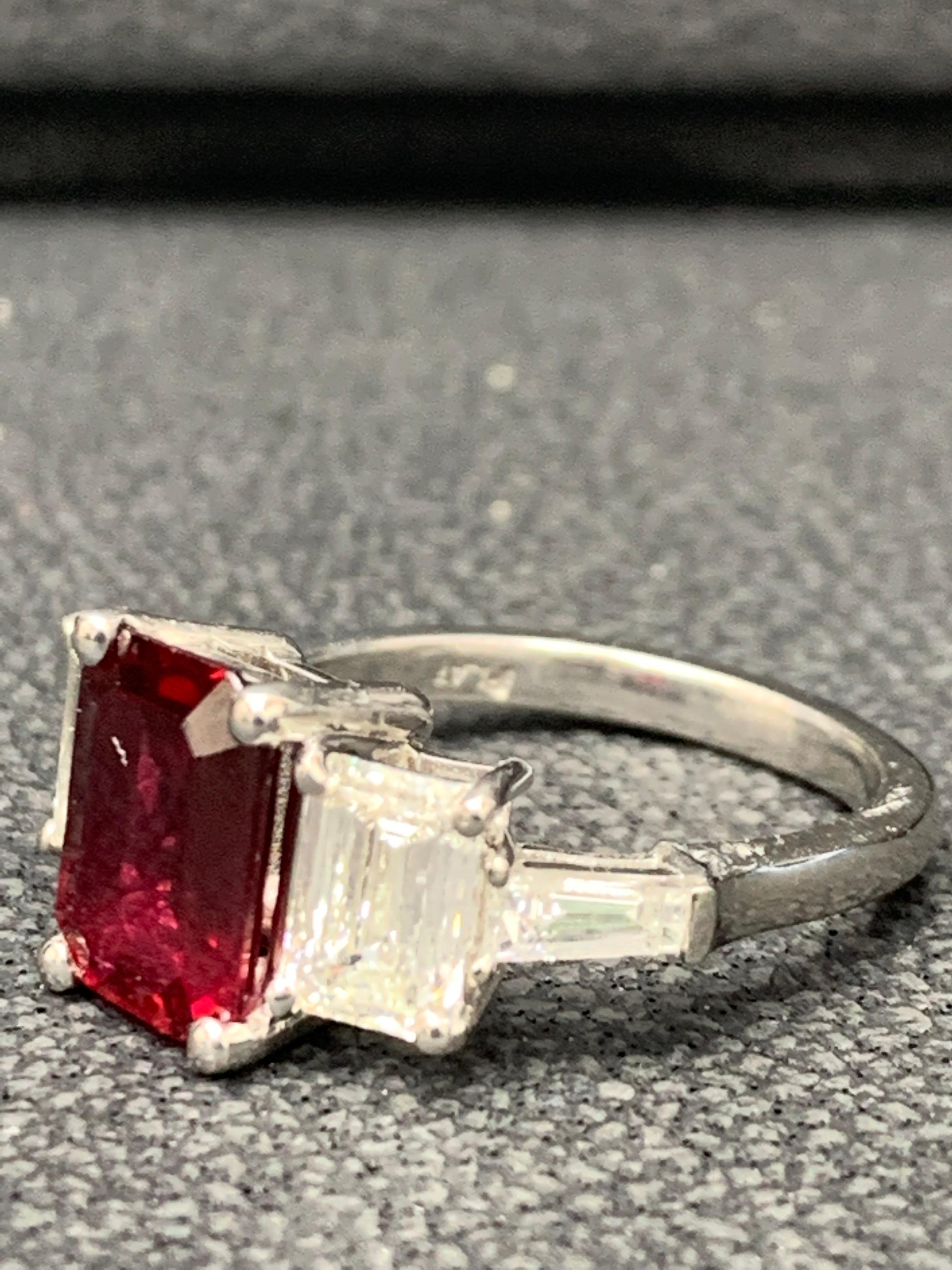 2.04 Carat Emerald Cut Ruby and Diamond Five-Stone Engagement Ring For Sale 6