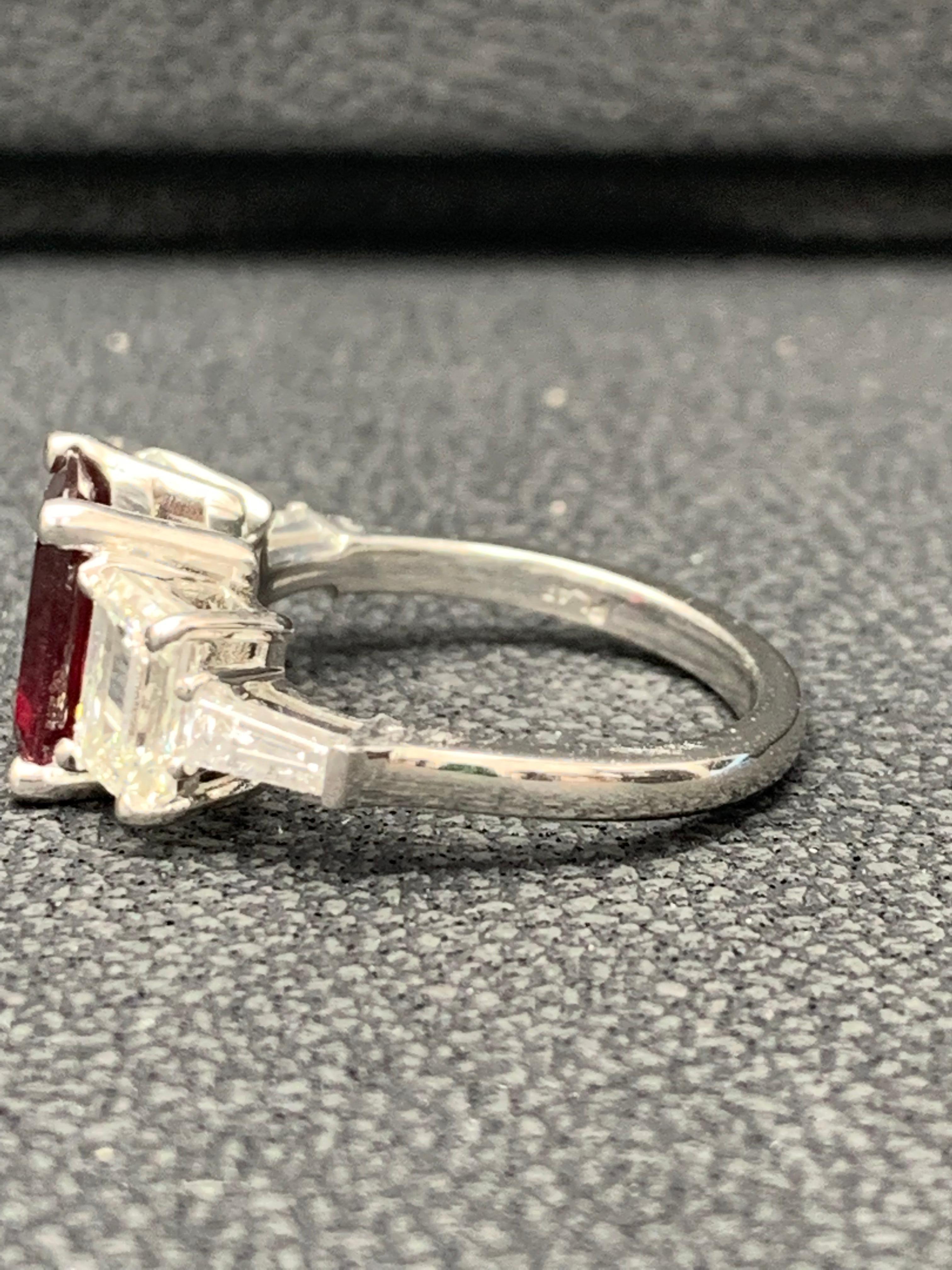 2.04 Carat Emerald Cut Ruby and Diamond Five-Stone Engagement Ring For Sale 7