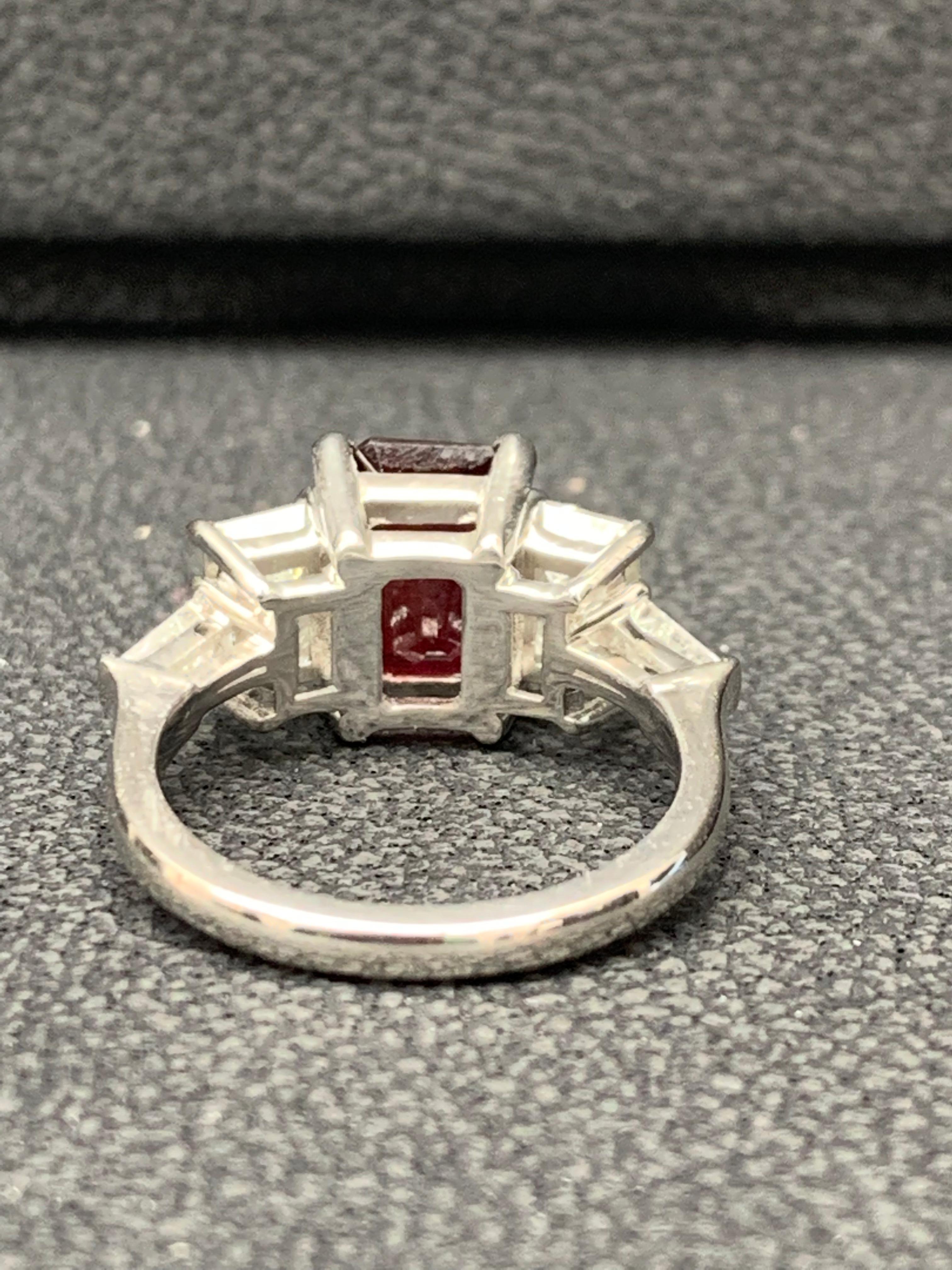 2.04 Carat Emerald Cut Ruby and Diamond Five-Stone Engagement Ring For Sale 8