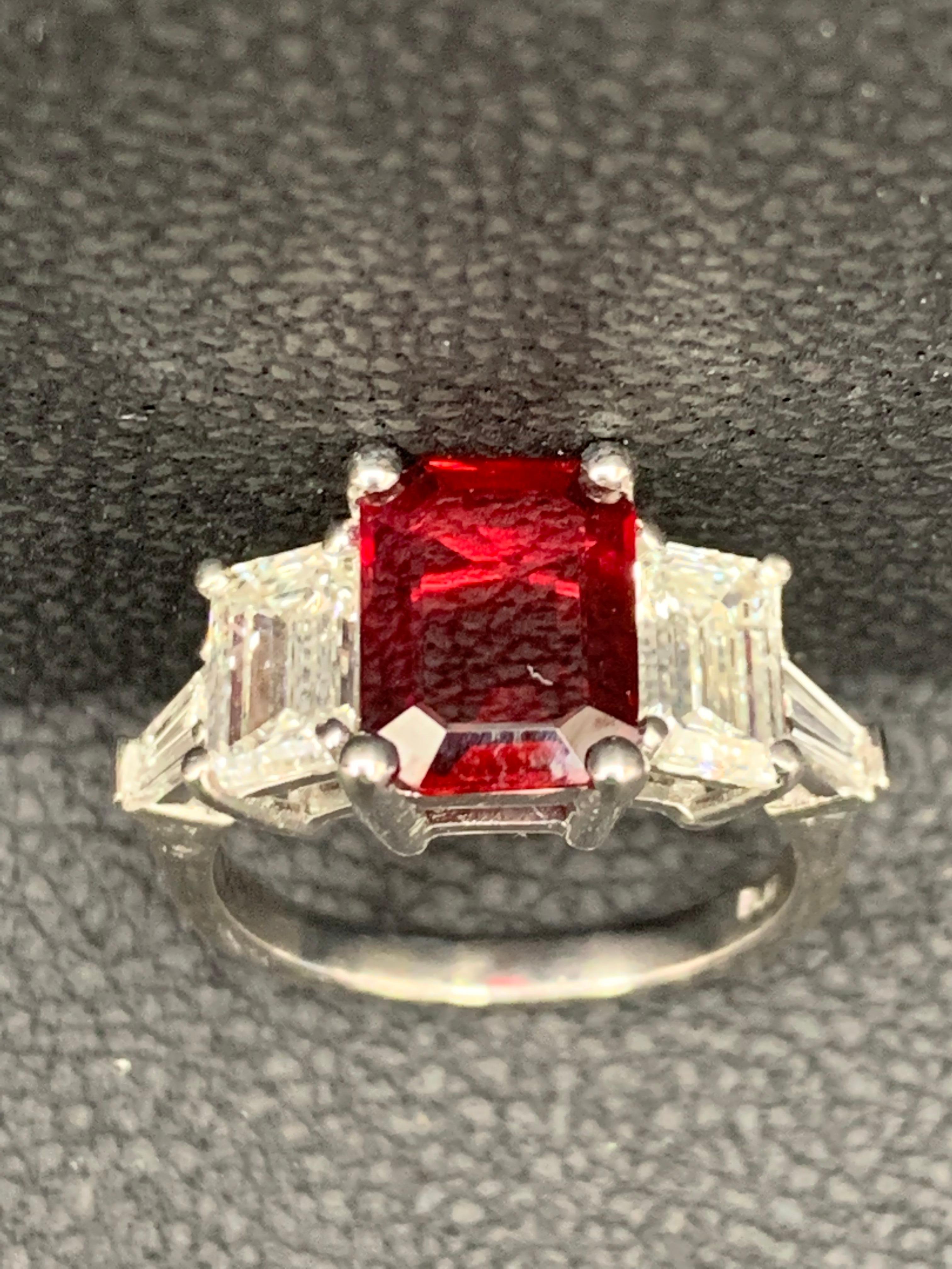 2.04 Carat Emerald Cut Ruby and Diamond Five-Stone Engagement Ring For Sale 10