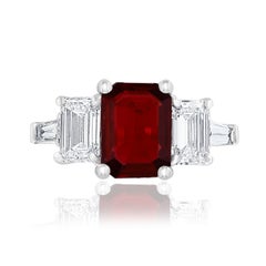 2.04 Carat Emerald Cut Ruby and Diamond Five-Stone Engagement Ring
