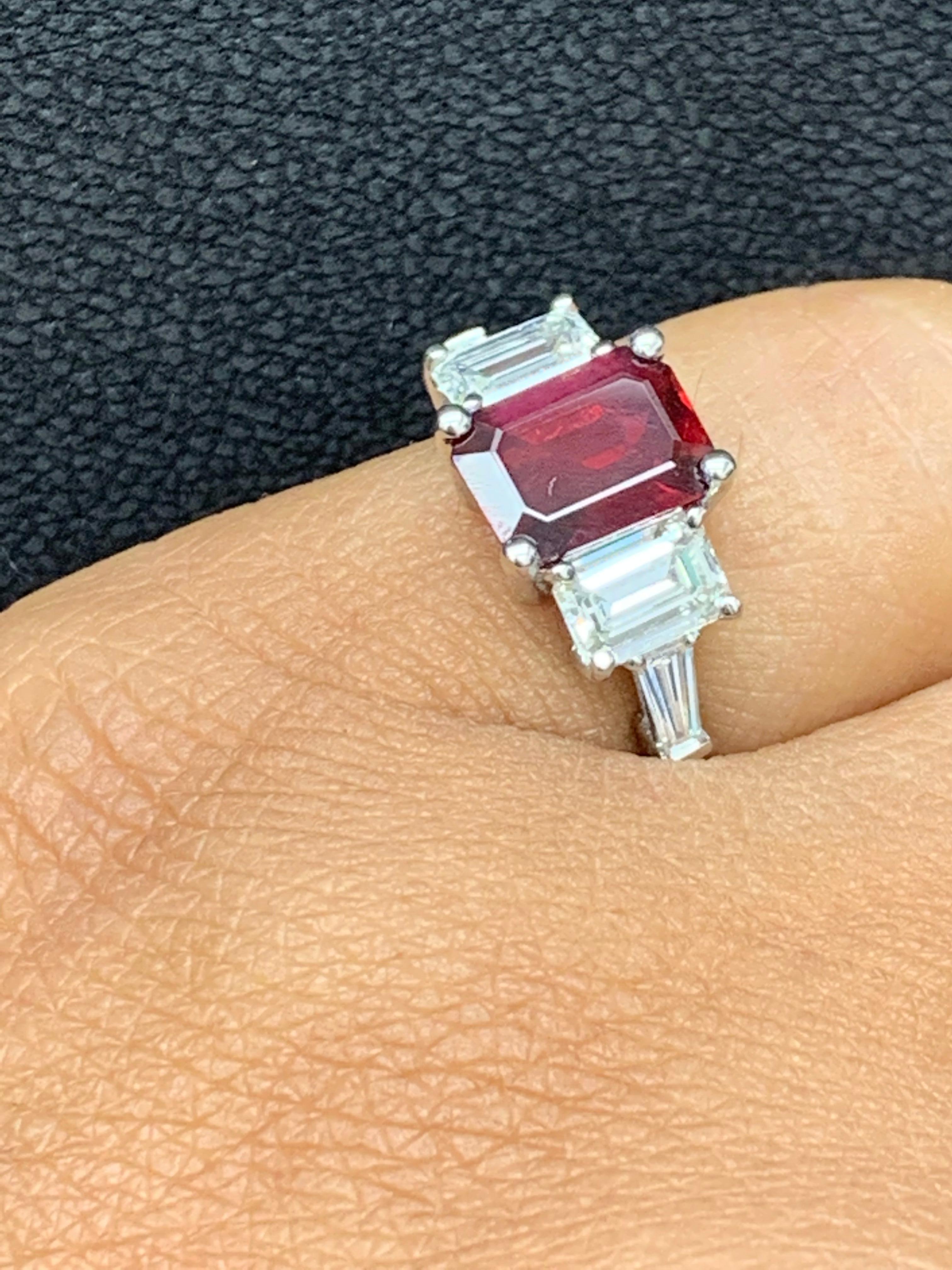 emerald cut ruby and diamond ring