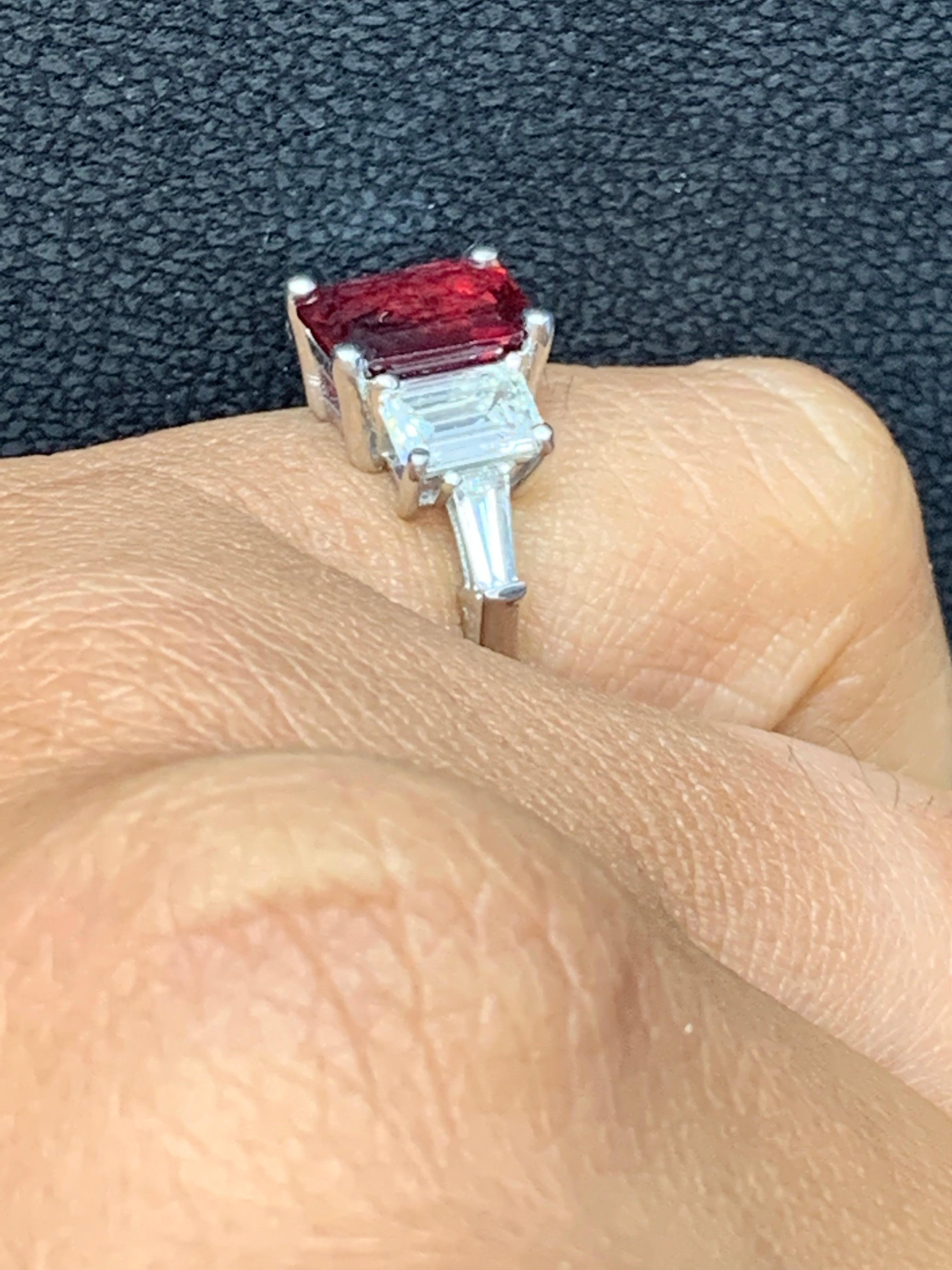 Contemporary 2.04 Carat Emerald Cut Ruby and Diamond Five-Stone Engagement Ring For Sale