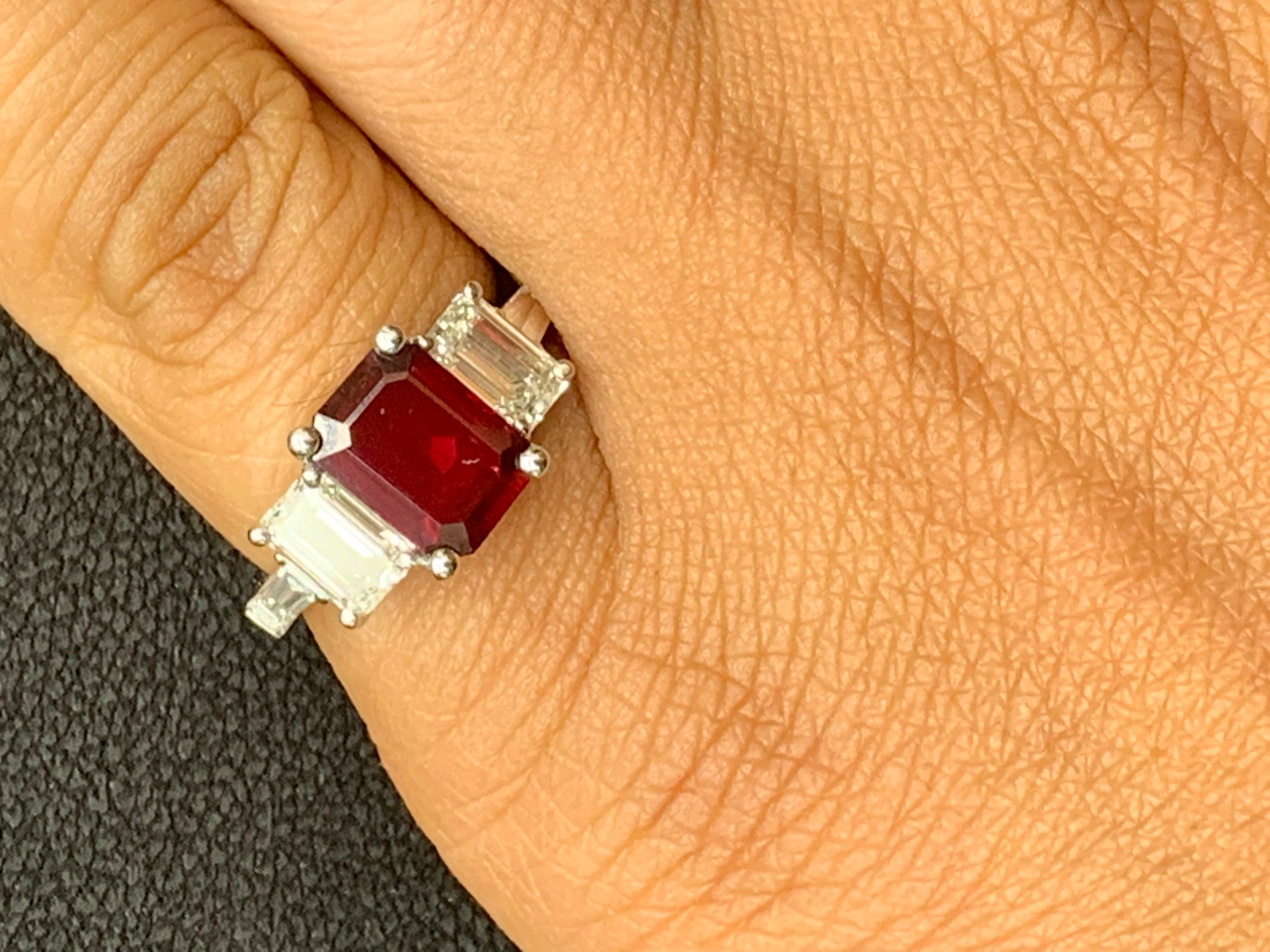 2.04 Carat Emerald Cut Ruby and Diamond Five-Stone Engagement Ring In New Condition For Sale In NEW YORK, NY