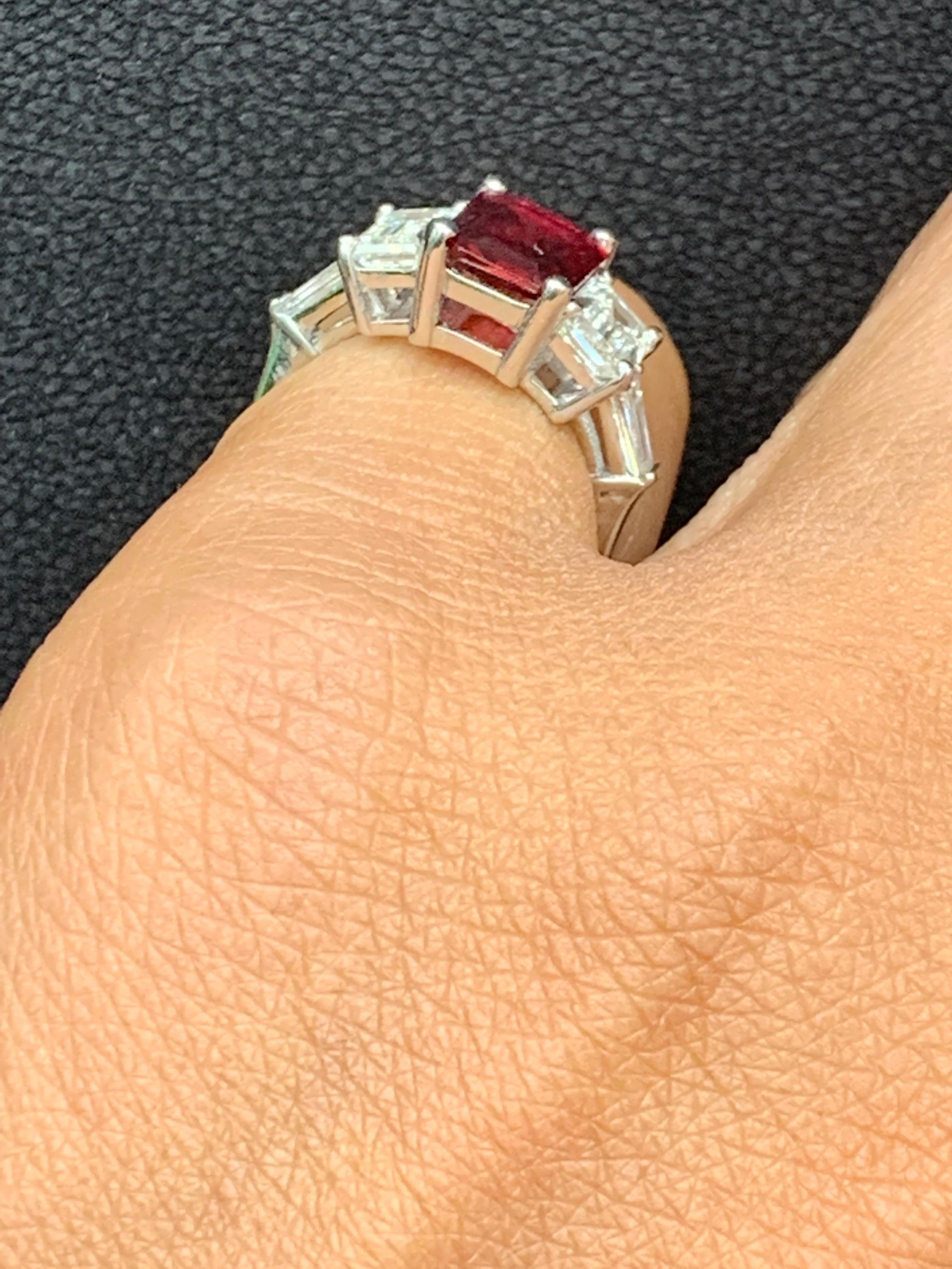 2.04 Carat Emerald Cut Ruby and Diamond Five-Stone Engagement Ring For Sale 1