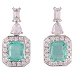 2.04 Carat Emerald & Diamond Classic Earring in 18K gold